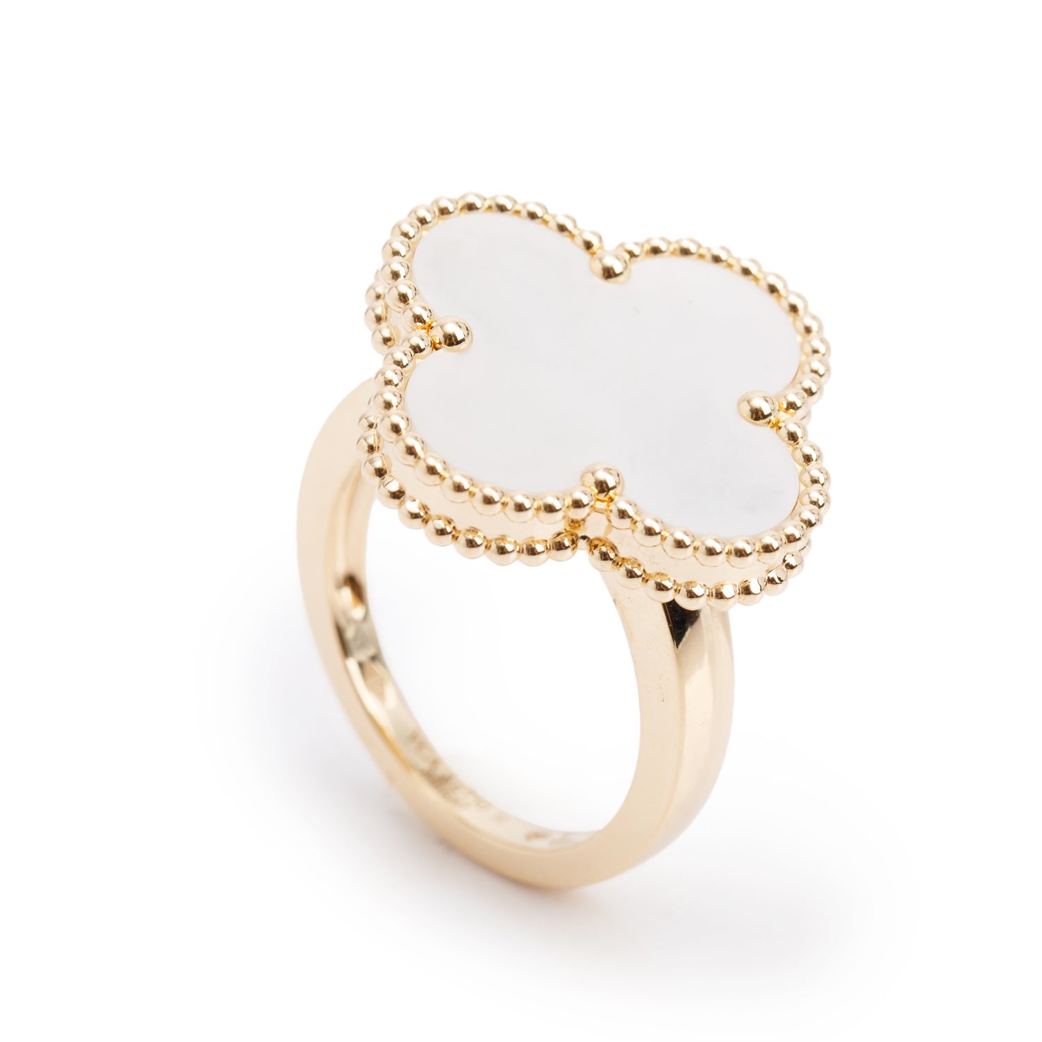 Van Cleef & Arpels 2025 18k Yellow Gold Magic Alhambra Mother of Pearl Ring, Size 52 6 w/ Box & Certificate