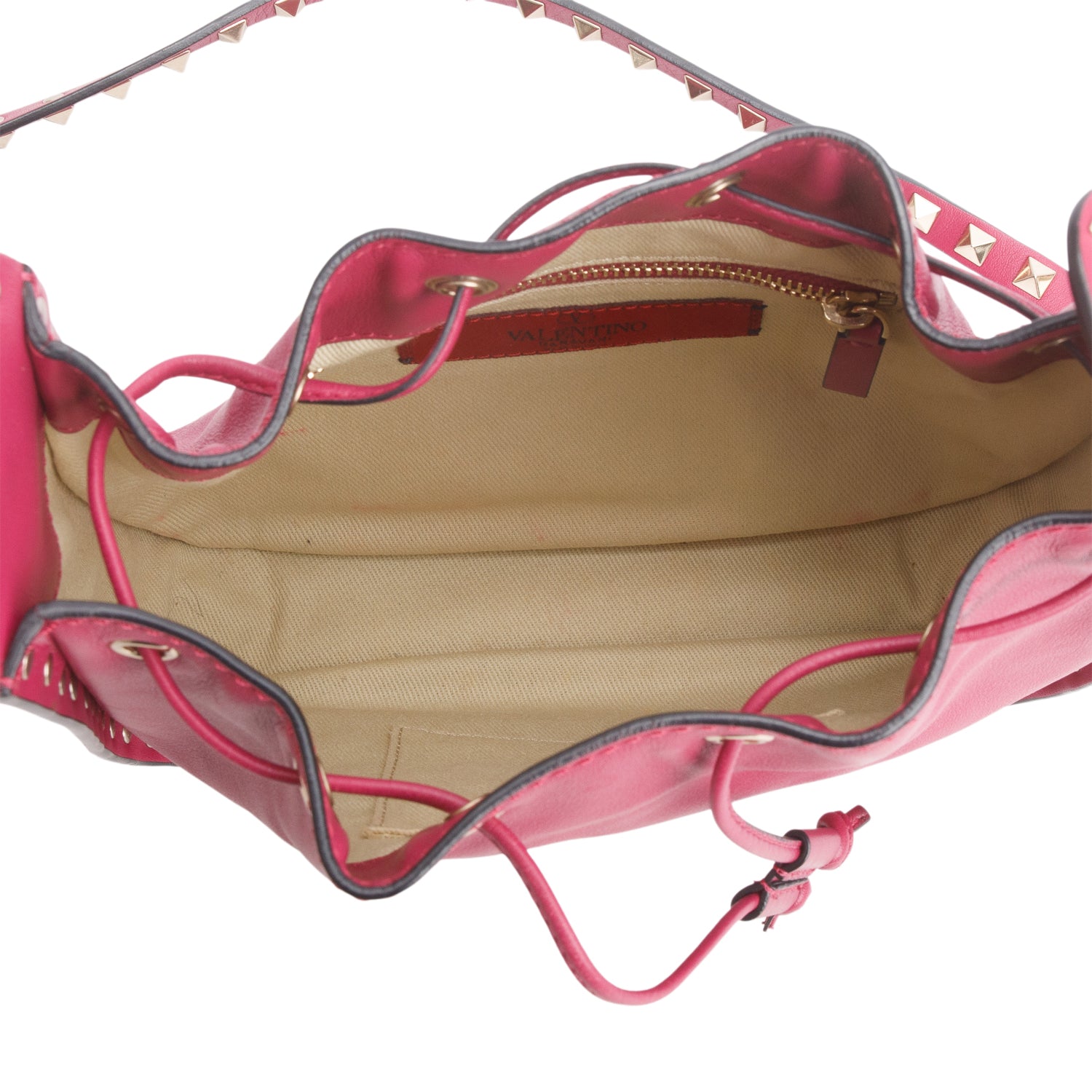 Valentino Pink Vitello Rockstud Bucket Bag