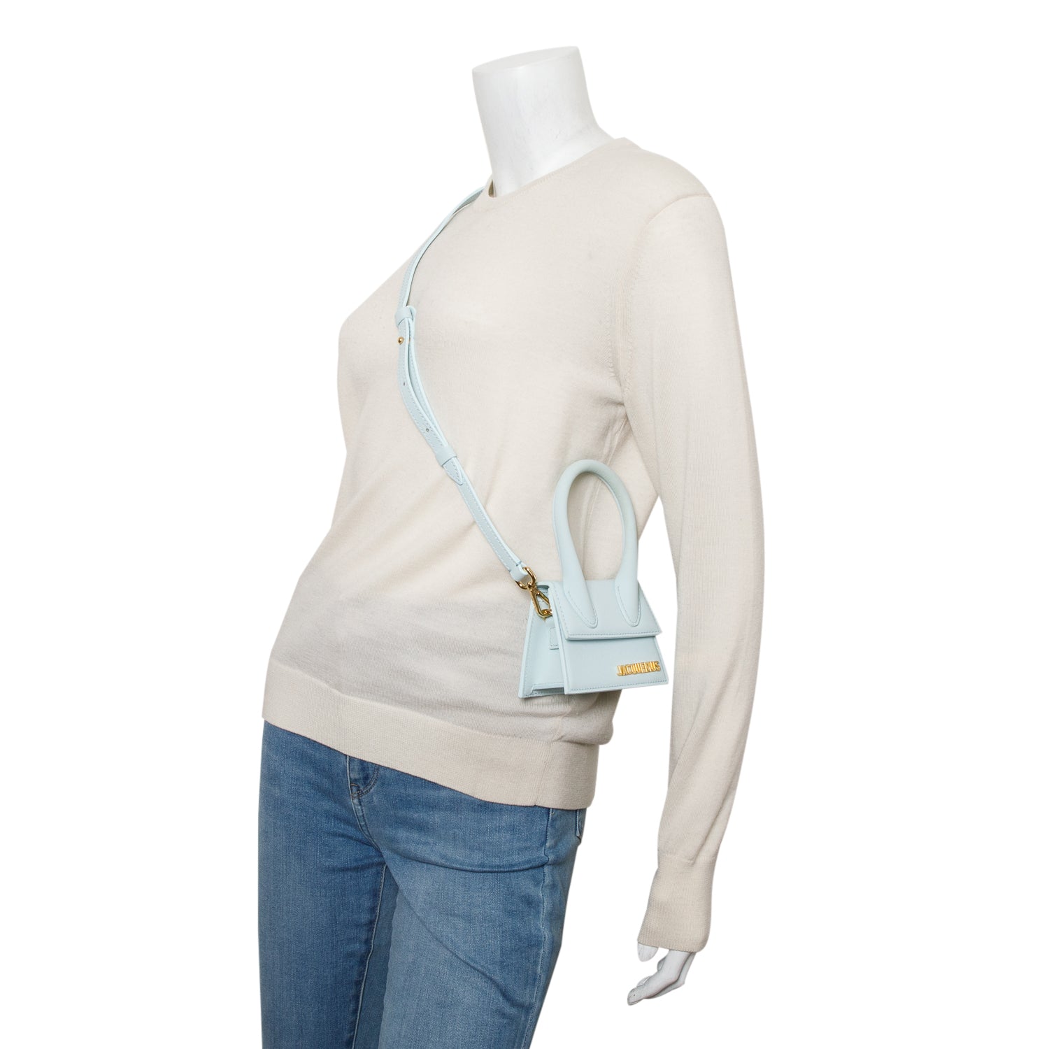 Jacquemus Blue Calfskin Leather Mini Signature Le Chiquito Handle Bag w/ Strap