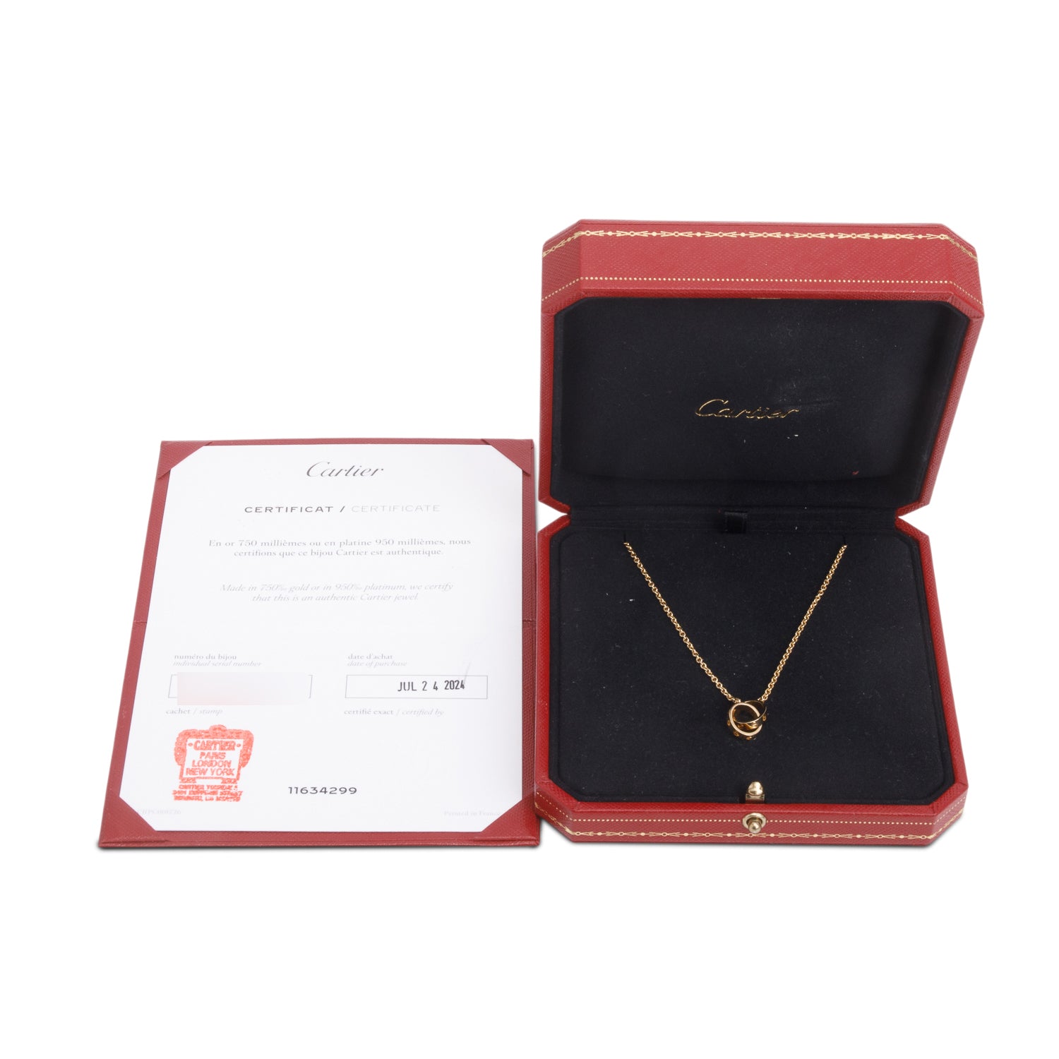 Cartier 2024 18k Yellow Gold Love Necklace w/ Box & Certificate
