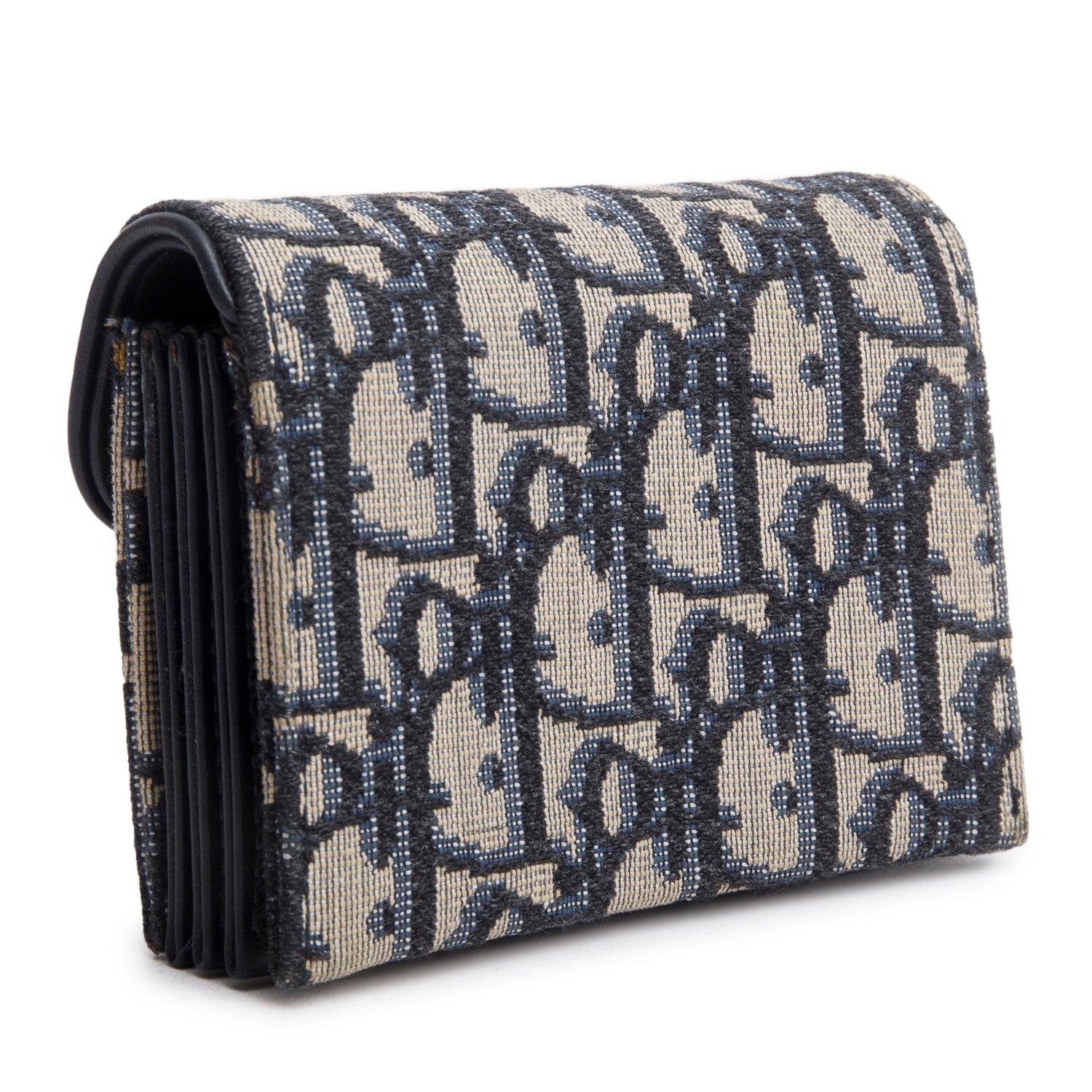 Christian Dior Navy Oblique Jaquard Saddle Lotus Wallet w/ Box