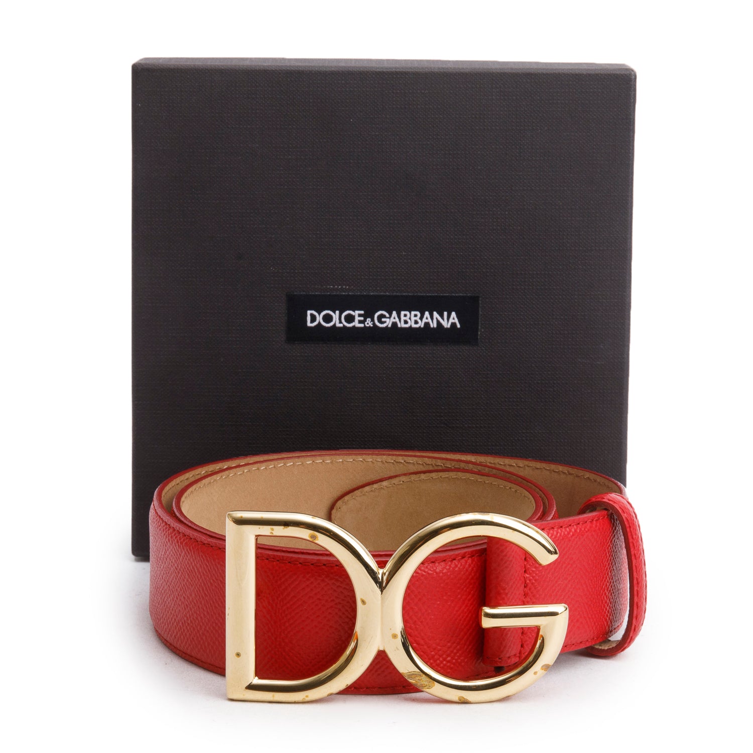 Dolce & Gabbana Red Calf Leather DG Logo 40MM Belt 85 34 w/ Box