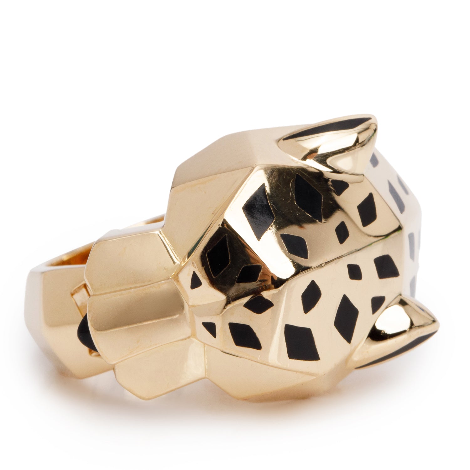 Cartier 18k Yellow Gold Black Lacquer Onyx & Tsavorite Panthere de Cartier Ring, Size 58 8.25 w/ Box