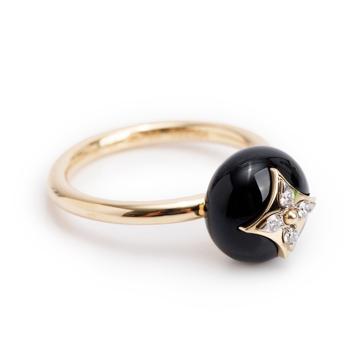 Louis Vuitton 18k Yellow Gold Diamond & Onyx B Blossom Ring, Size 56 7.75 w/ Box