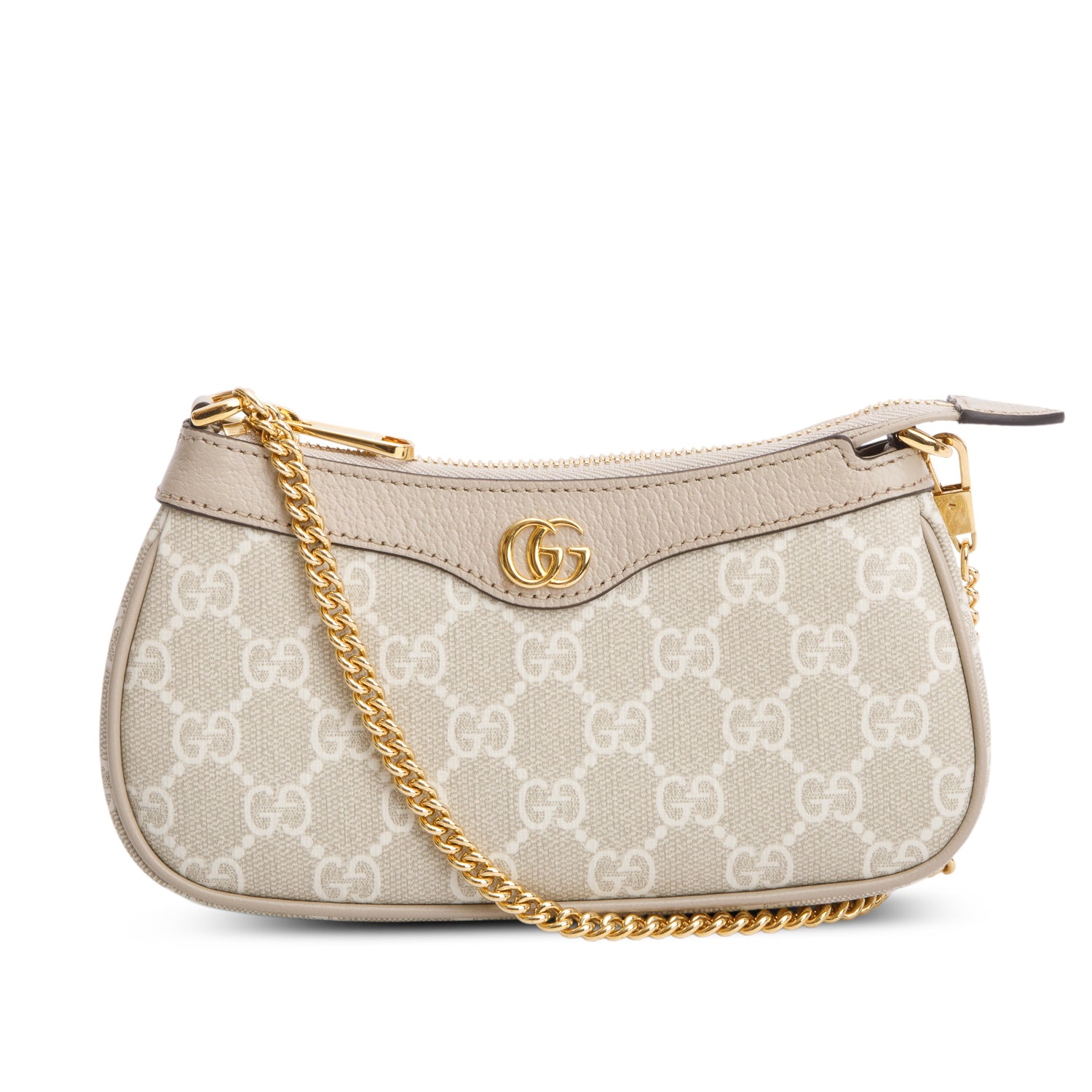 Gucci Beige GG Supreme Monogram Textured Dollar Calfskin Mini Ophidia Chain Bag w/ Box