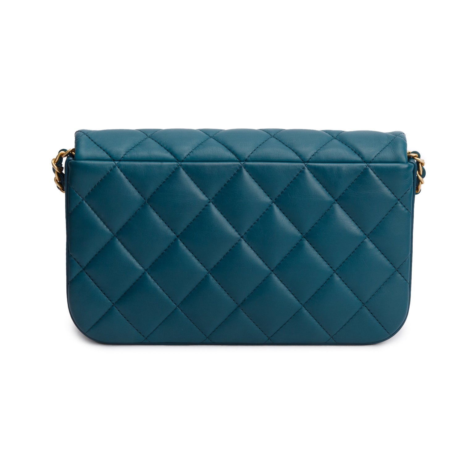 Chanel 2020 Teal Calfskin Quilted Medium Nailed CC Flap Bag w/ Authenticity Card