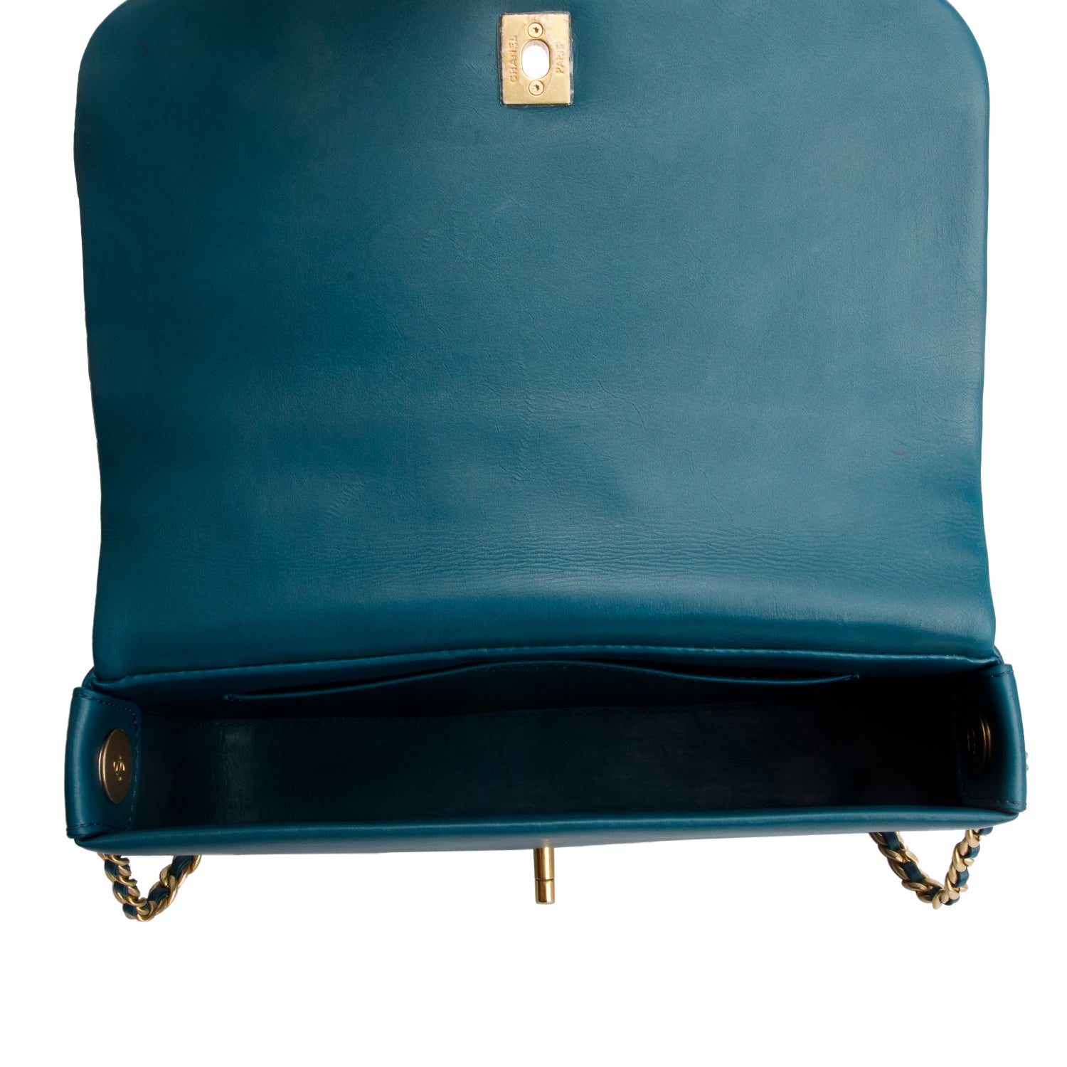 Chanel 2020 Teal Calfskin Quilted Medium Nailed CC Flap Bag w/ Authenticity Card