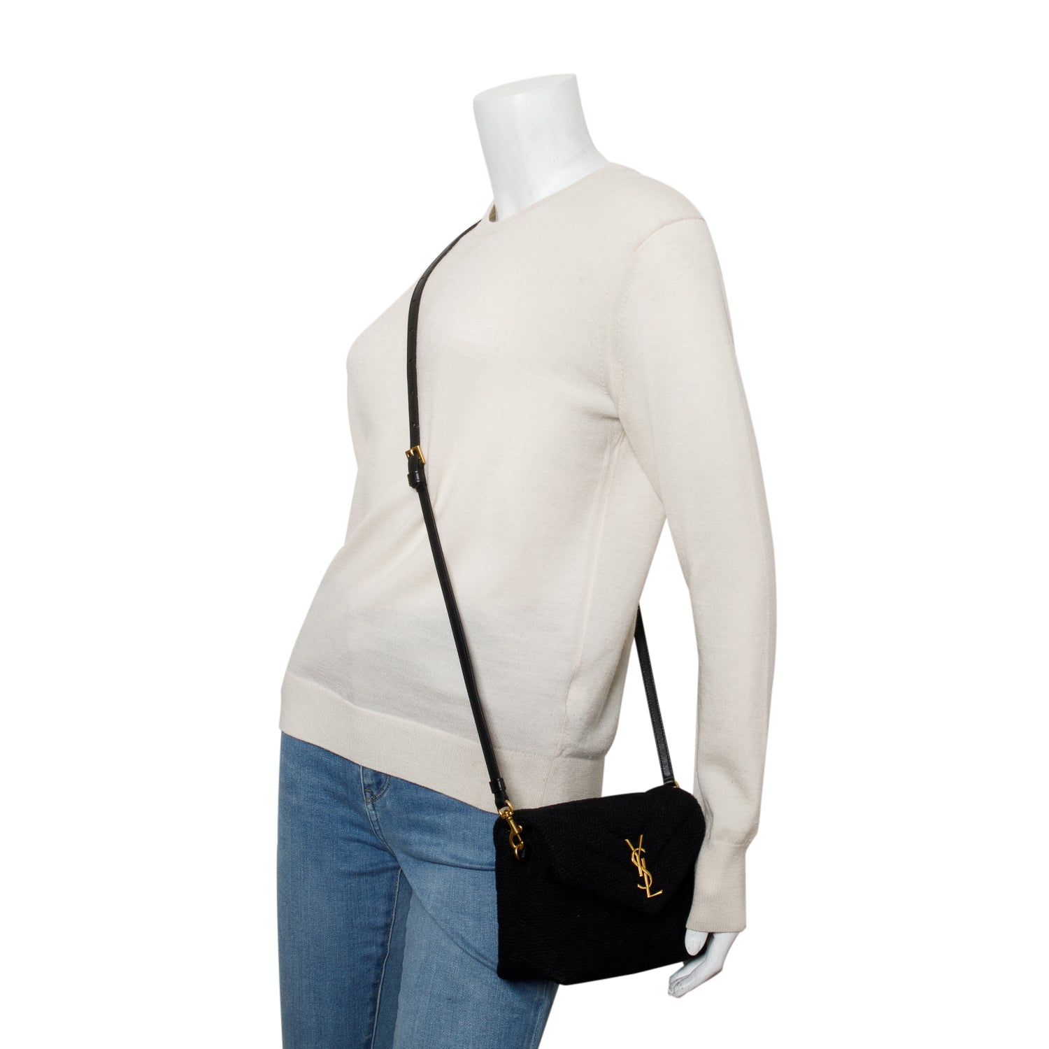 Saint Laurent 2023 Black Tweed Y Quilted Monogram Toy Loulou Crossbody Bag