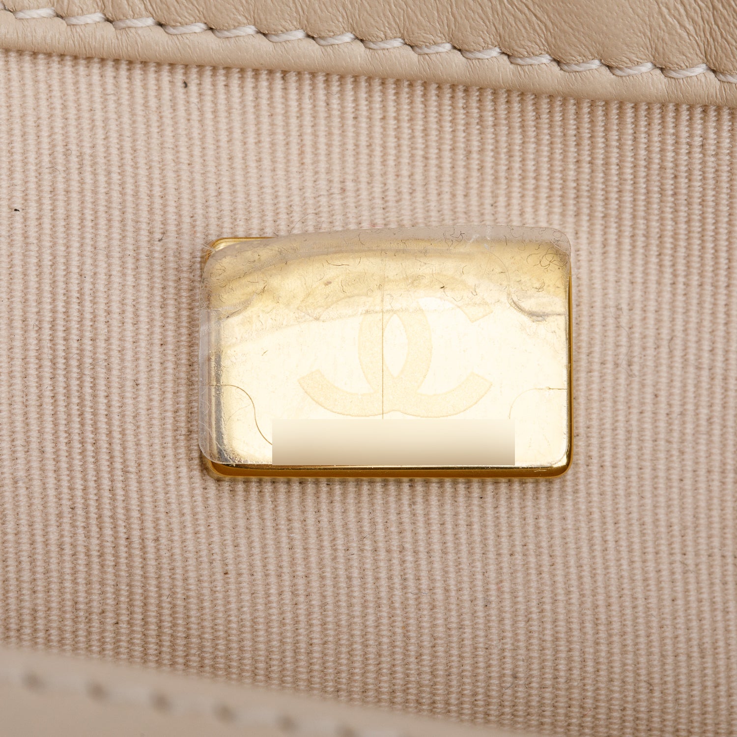 Chanel 2025 Beige Quilted Lambskin Top Handle Flap Pearl Purse w/ Chain