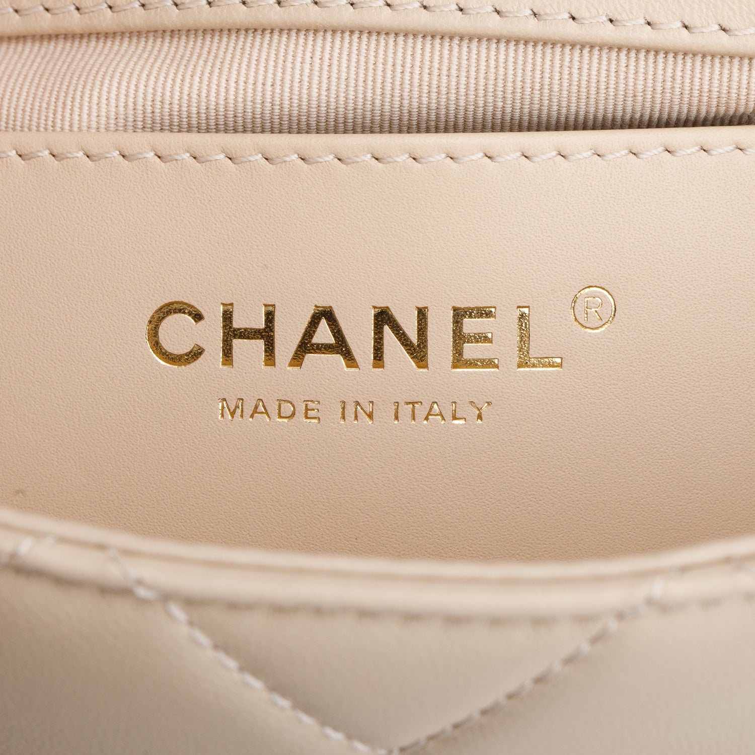 Chanel 2025 Beige Quilted Lambskin Top Handle Flap Pearl Purse w/ Chain