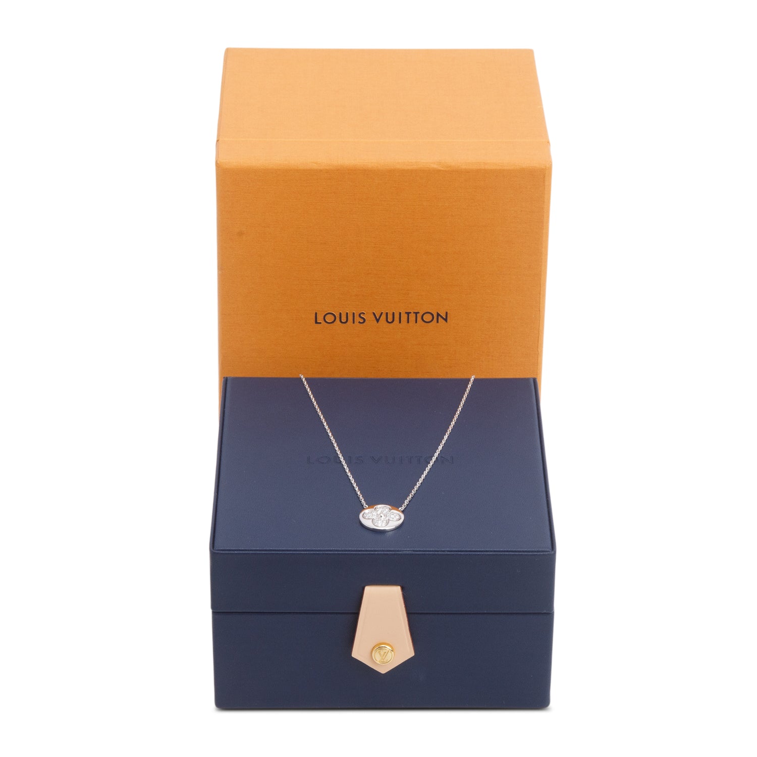 Louis Vuitton 18k White Gold Pave Diamond Blossom Sun Pendant Necklace w/ Box