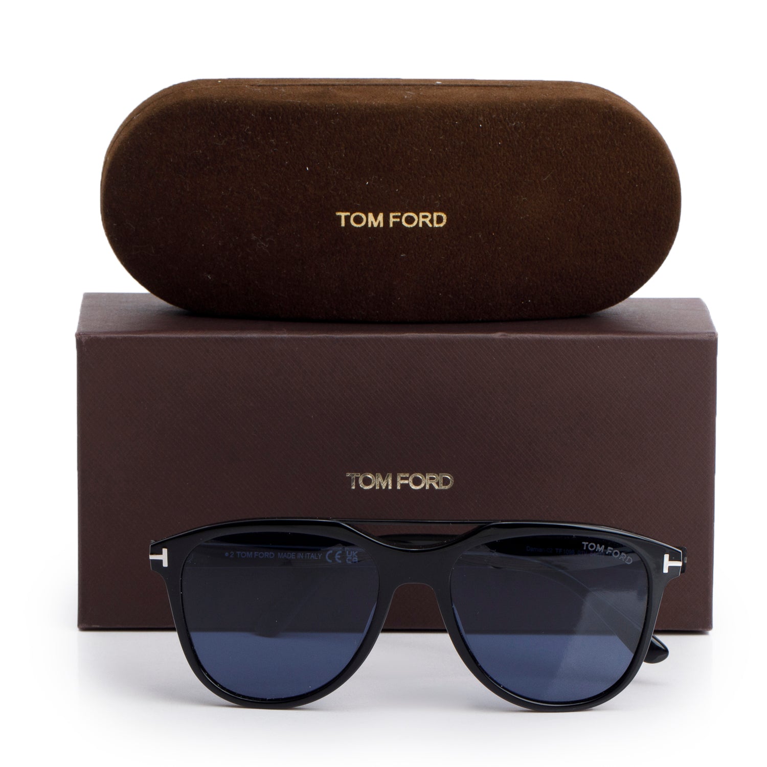 Tom Ford TF 1098 Black Acetate Damian-02 Aviator Sunglasses w/ Case & Box