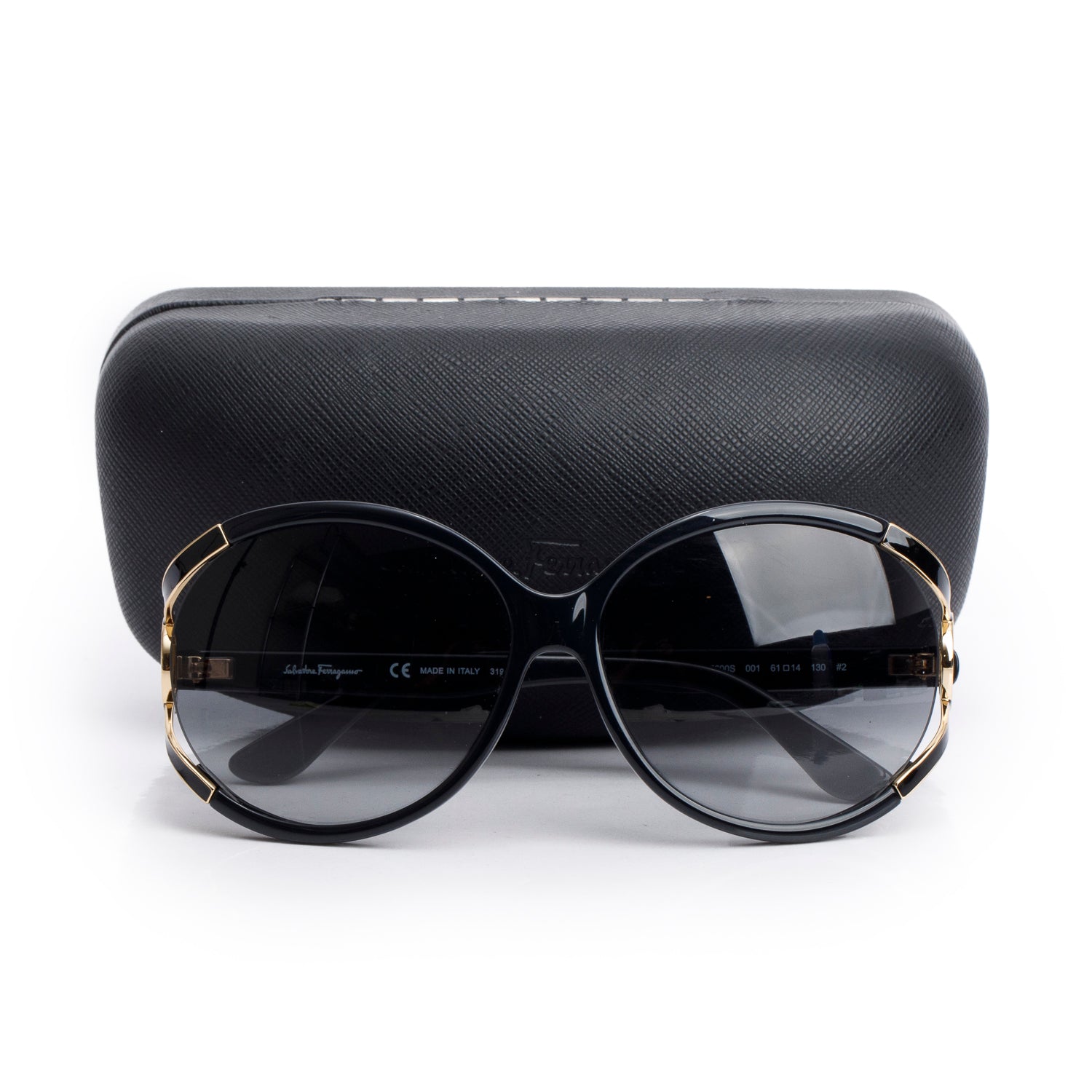 Salvatore Ferragamo SF600S Black Acetate Oval Gancini Sunglasses w/ Case