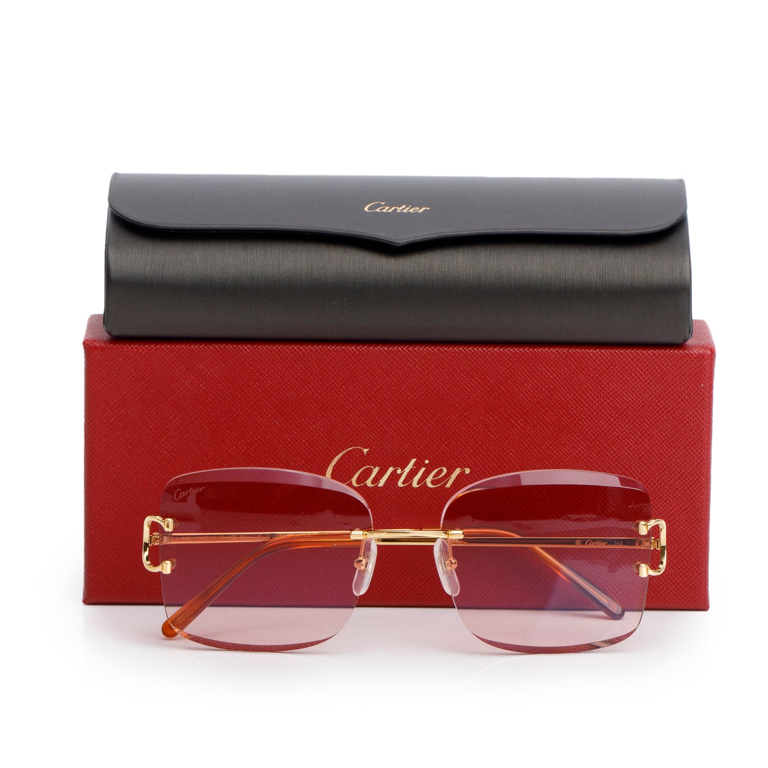 Cartier 2024 CT0007RS Pink Rimless C De Cartier Sunglasses w/ Box, Case & Receipt