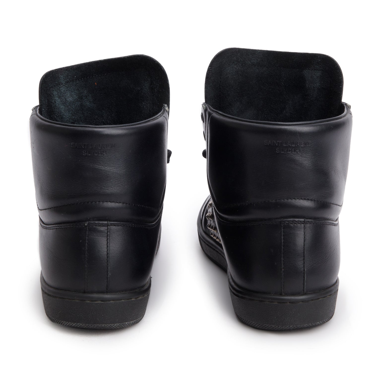 Saint Laurent Black Leather Studded High Top Sneakers, Size 37 w/ Box
