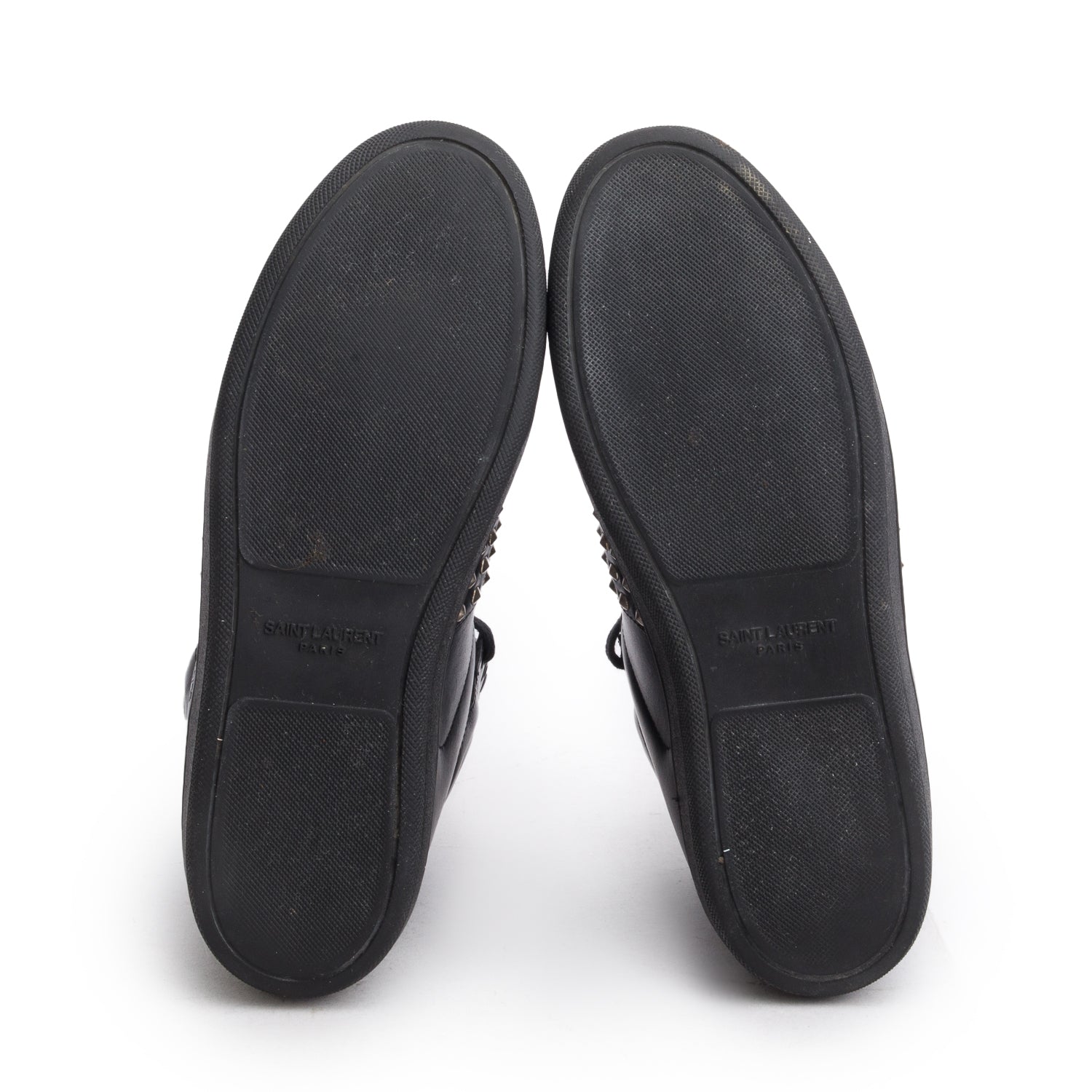 Saint Laurent Black Leather Studded High Top Sneakers, Size 37 w/ Box