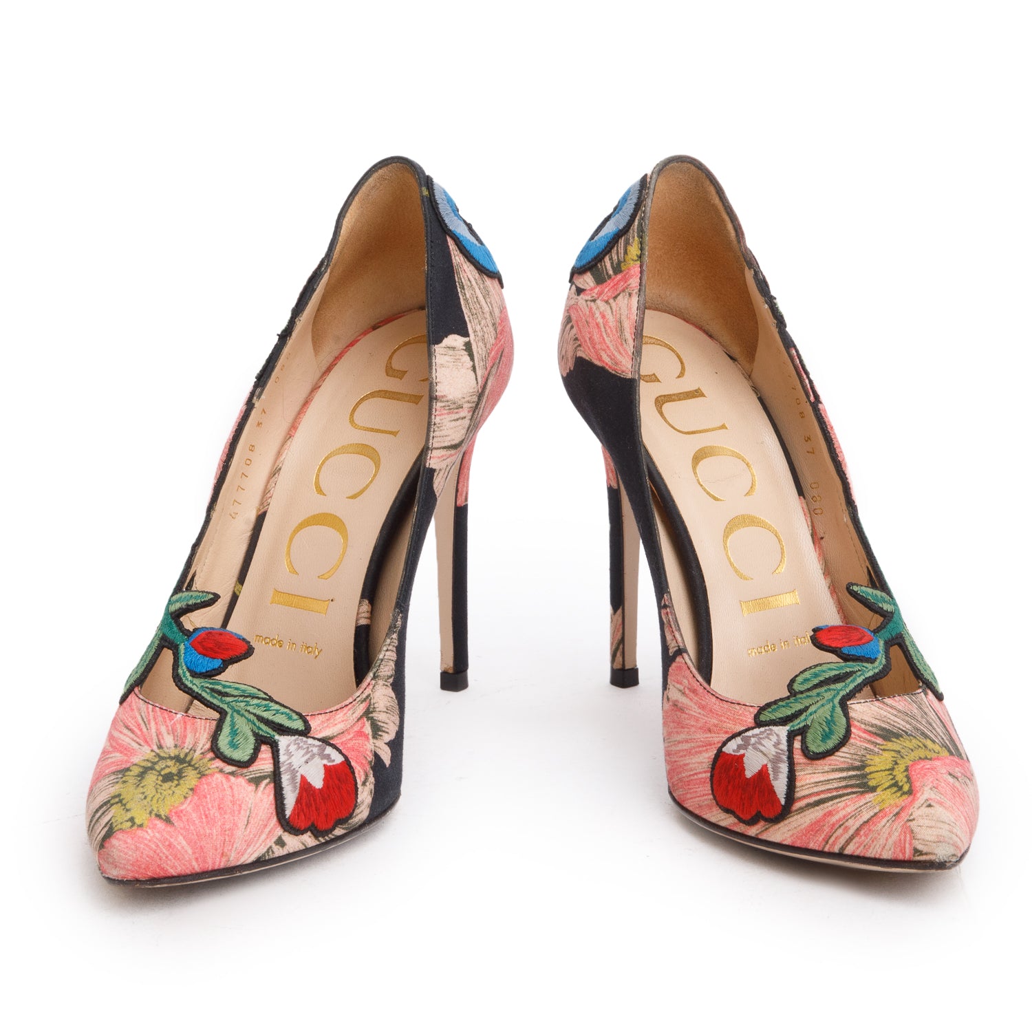Gucci Multicolor Floral Embroidered Ophilia Pumps, Size 37 w/ Box