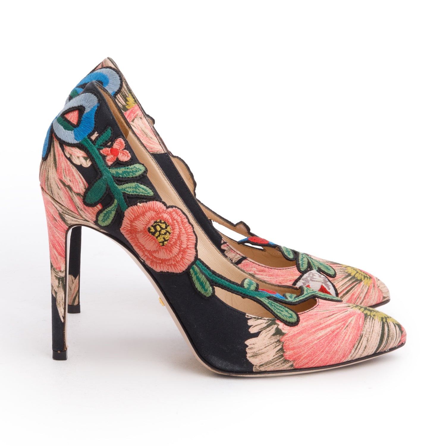 Gucci Multicolor Floral Embroidered Ophilia Pumps, Size 37 w/ Box