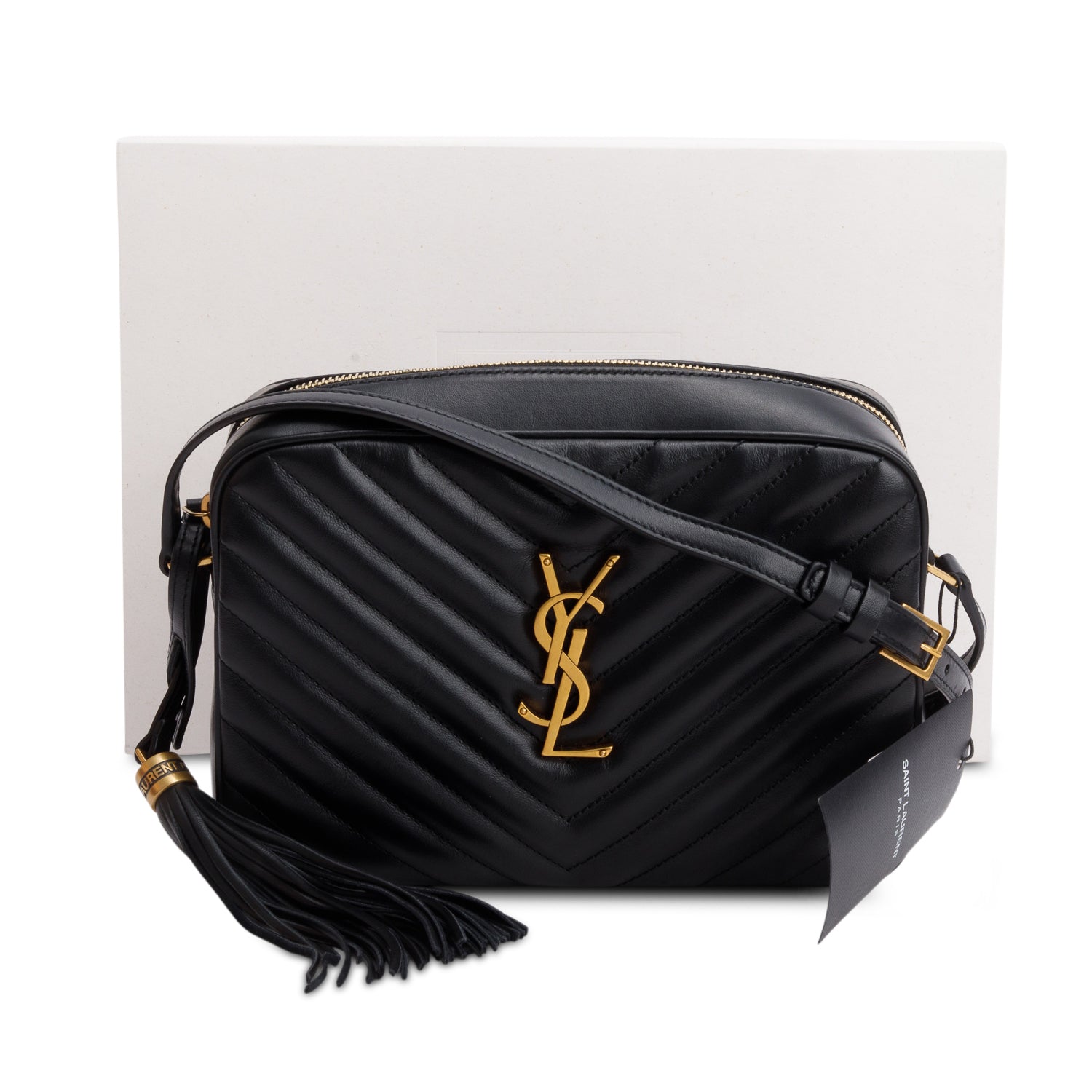 Saint Laurent 2022 Black Calfskin Matelasse Monogram Lou Camera Bag w/ Box