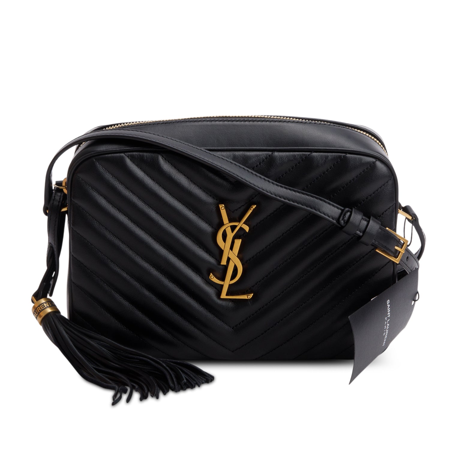 Saint Laurent 2022 Black Calfskin Matelasse Monogram Lou Camera Bag w/ Box