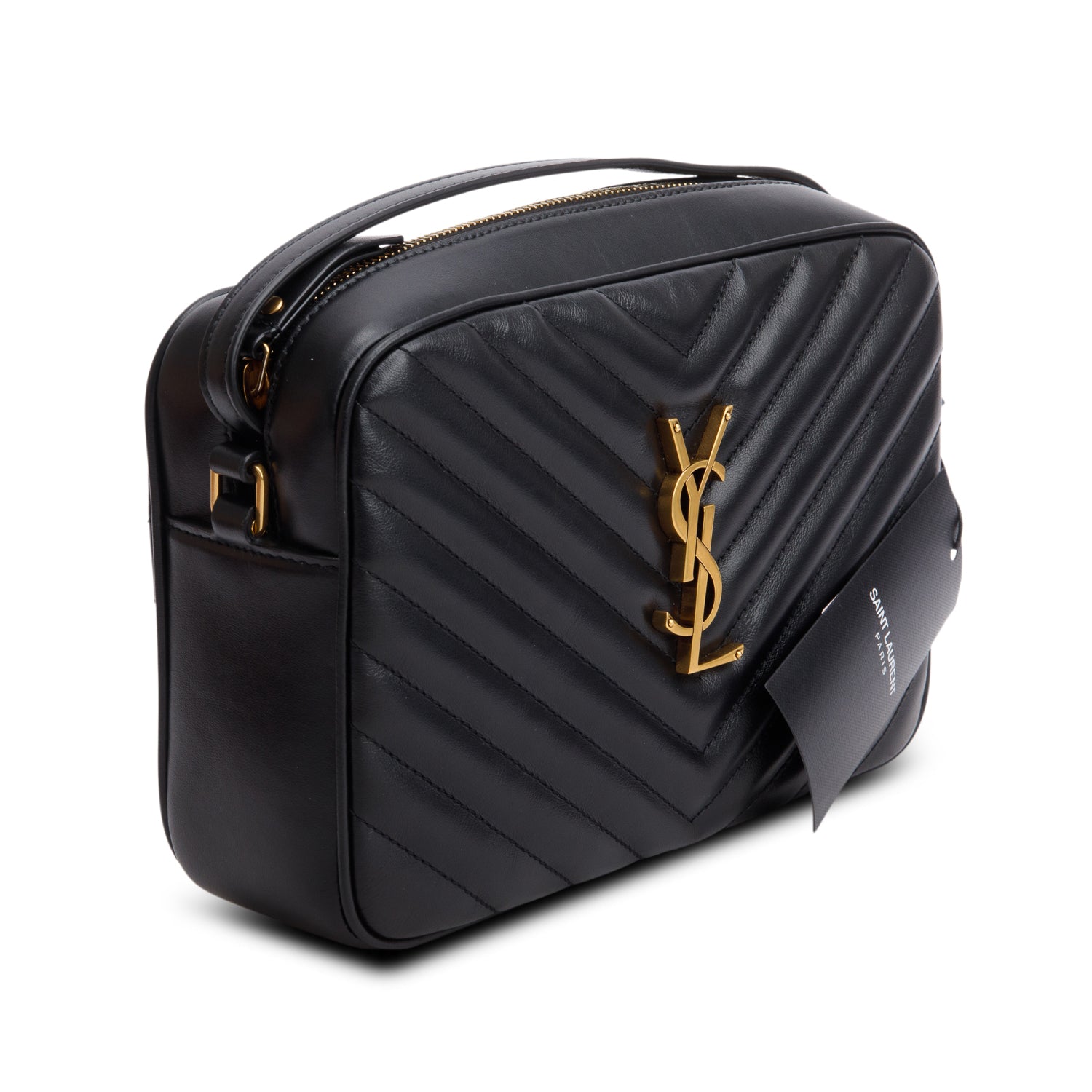 Saint Laurent 2022 Black Calfskin Matelasse Monogram Lou Camera Bag w/ Box