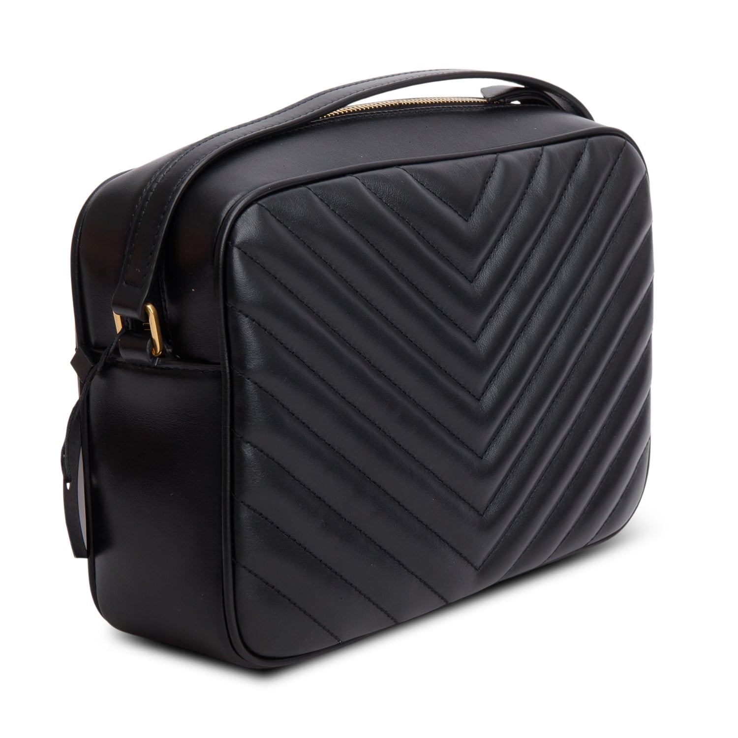 Saint Laurent 2022 Black Calfskin Matelasse Monogram Lou Camera Bag w/ Box