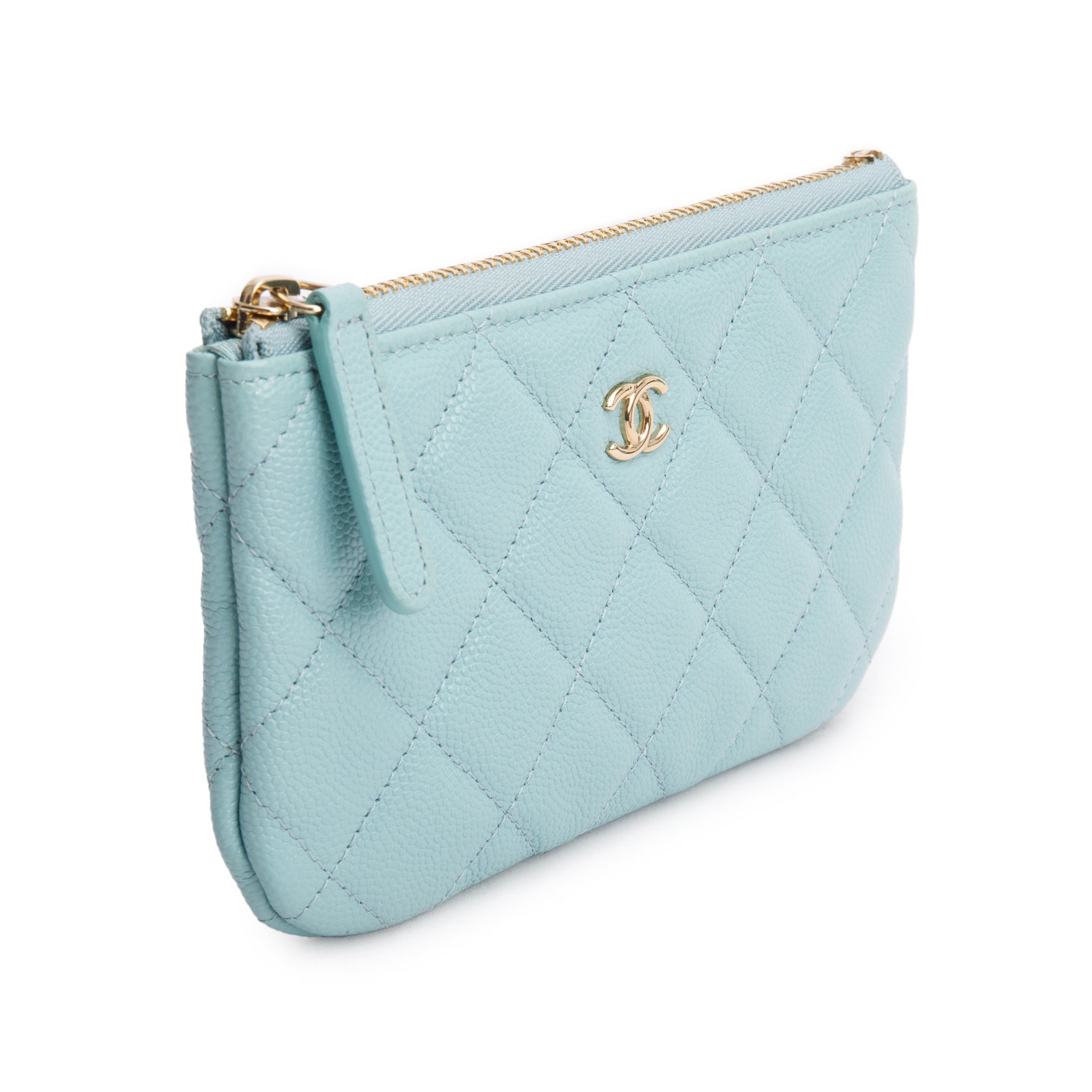 Chanel Turquoise Caviar Leather Classic Mini O-Case Zipped Pouch w/ Box & Authenticity Card