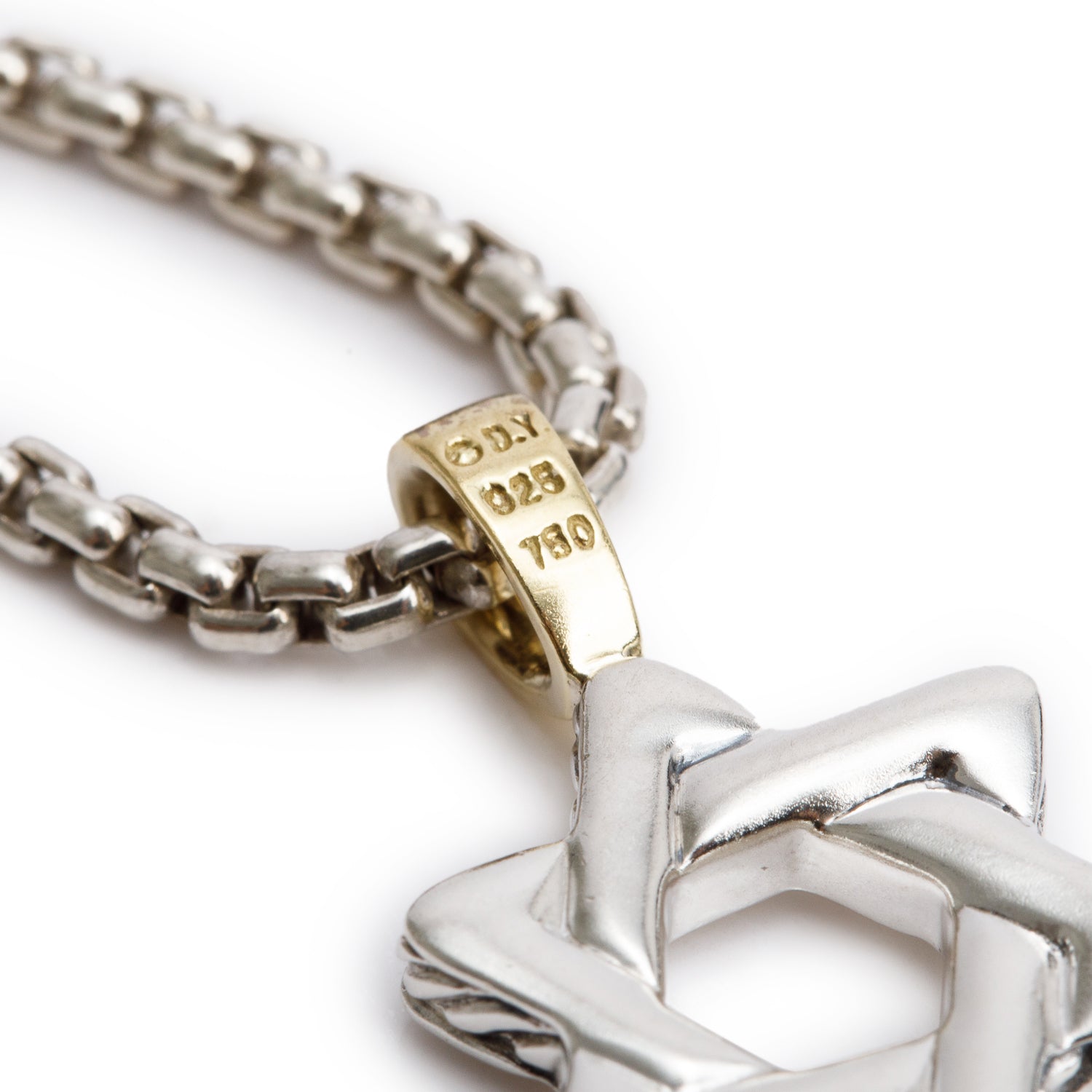David Yurman Sterling Silver & 18k Yellow Gold Deco Star Of David Amulet Pendant Necklace