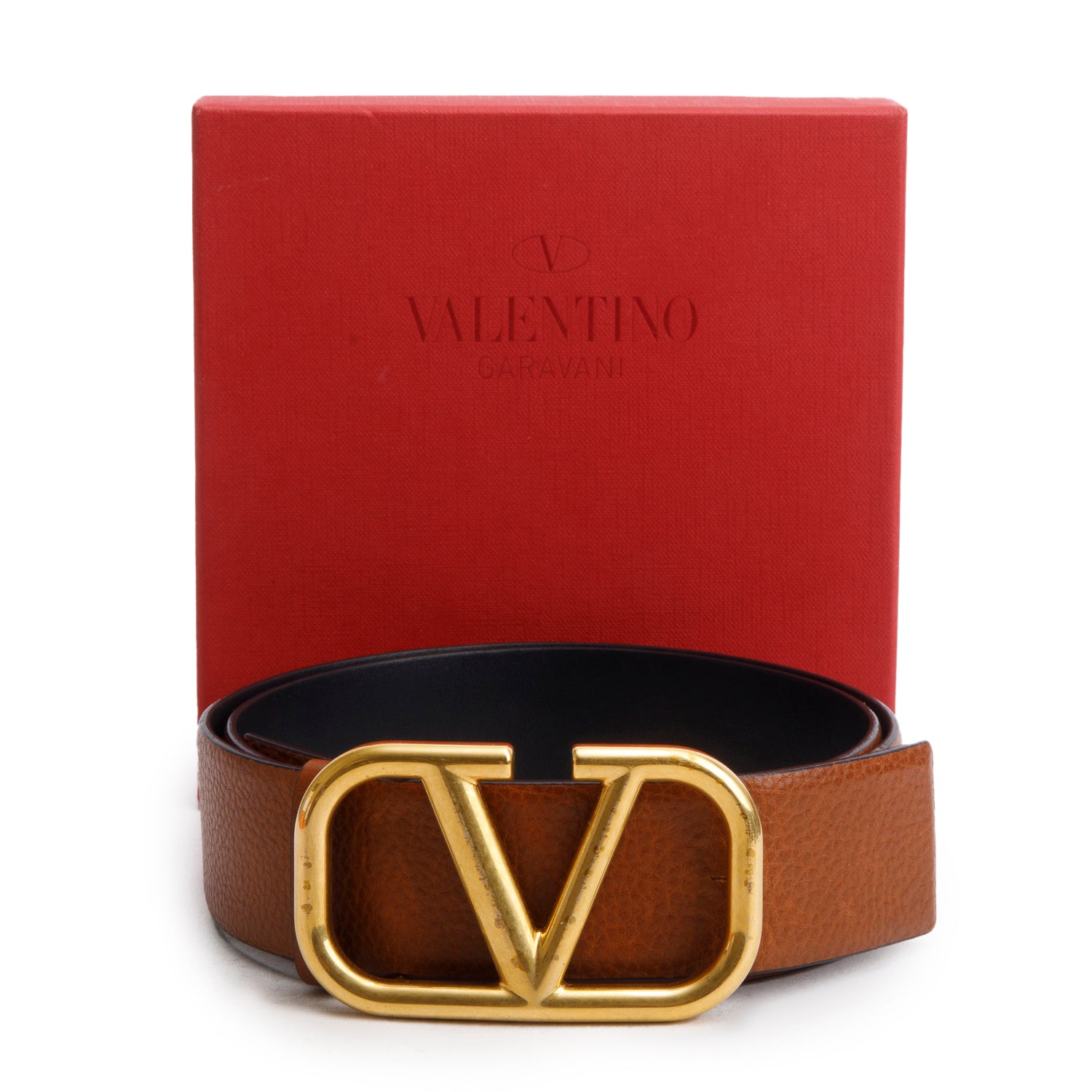 Valentino Brown/Black Calfskin Leather VLogo Reversible 40MM Belt 80 32 w/ Box