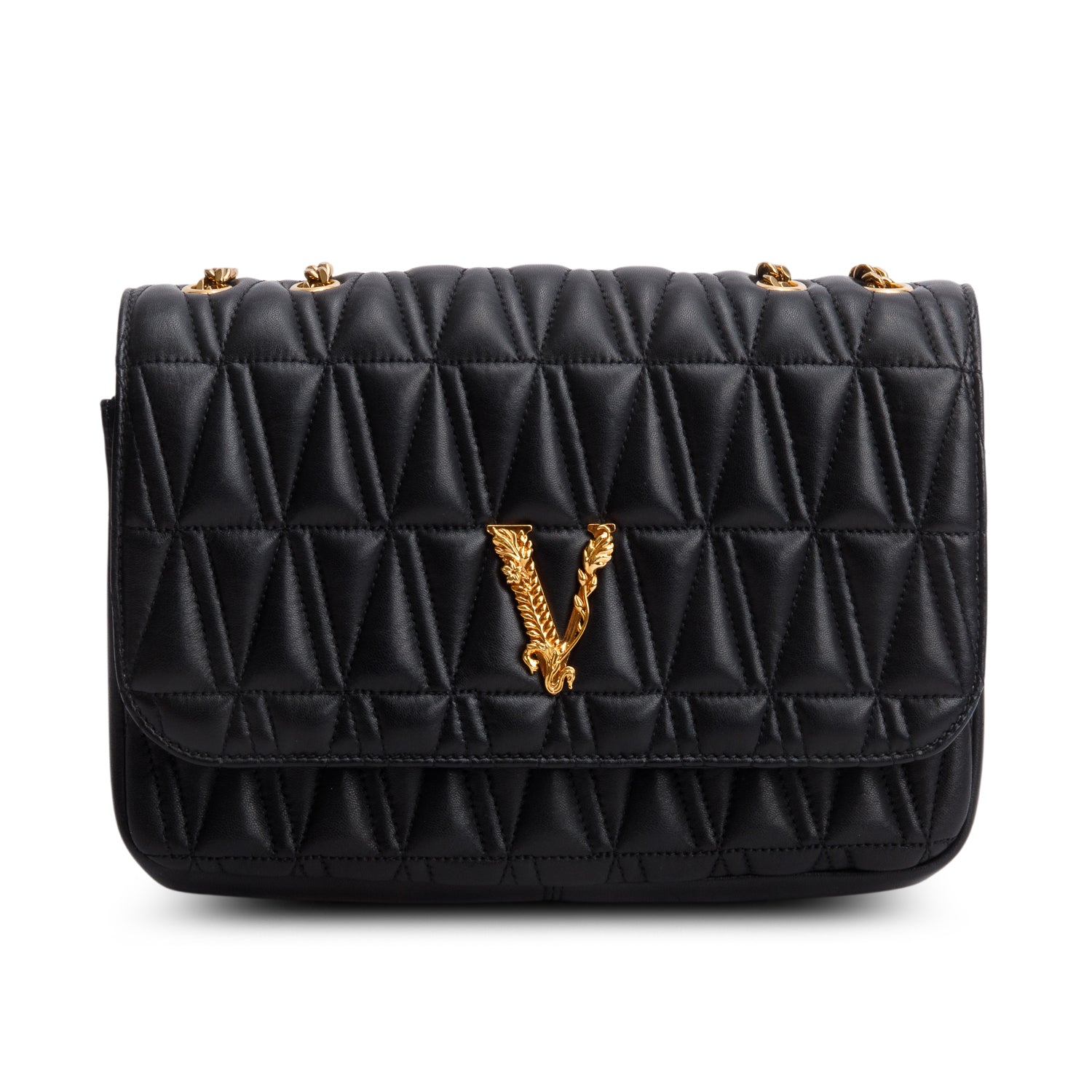 Versace Black Quilted Leather Virtus Shoulder Bag w/ Box