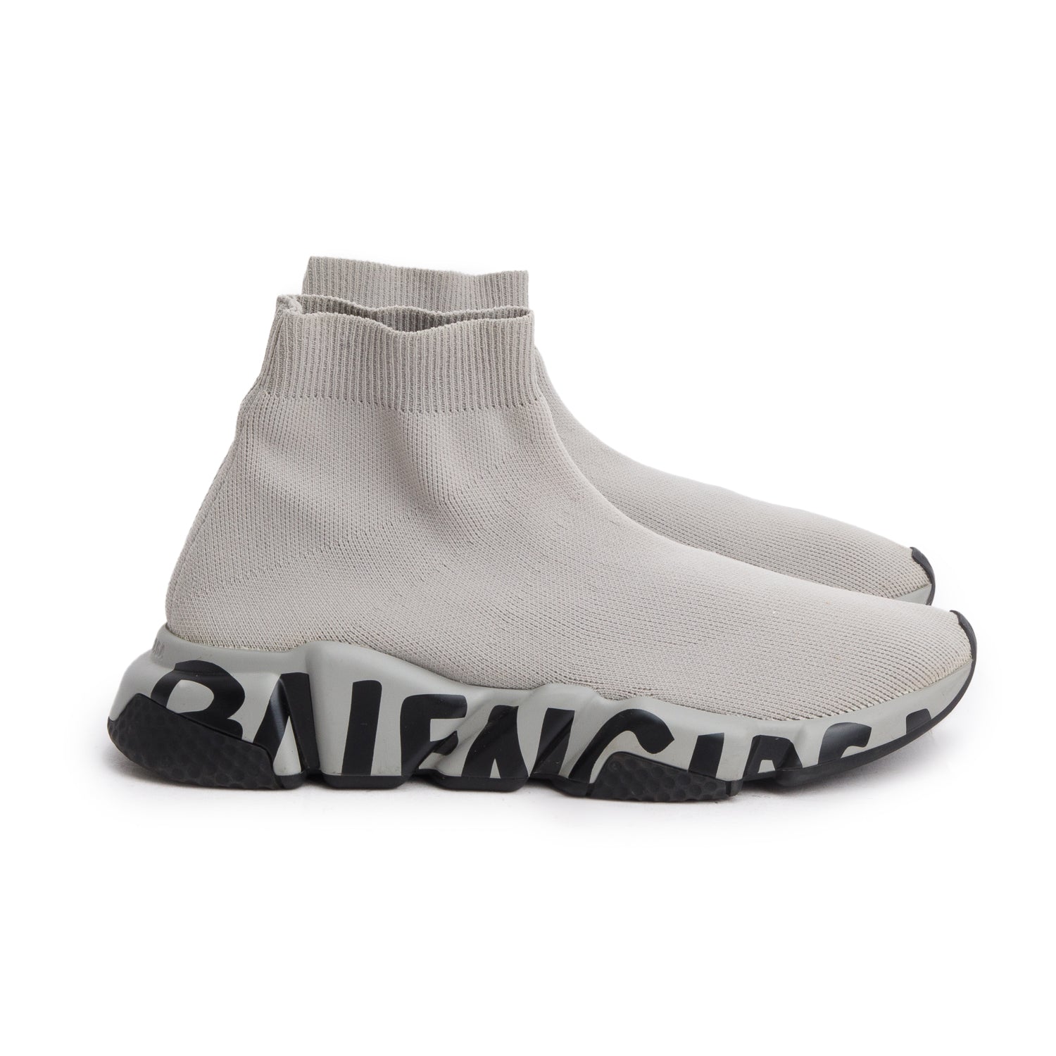 Balenciaga Grey Knit Graffiti Sole Speed Trainer Sock Sneaker, Size 39 w/ Box