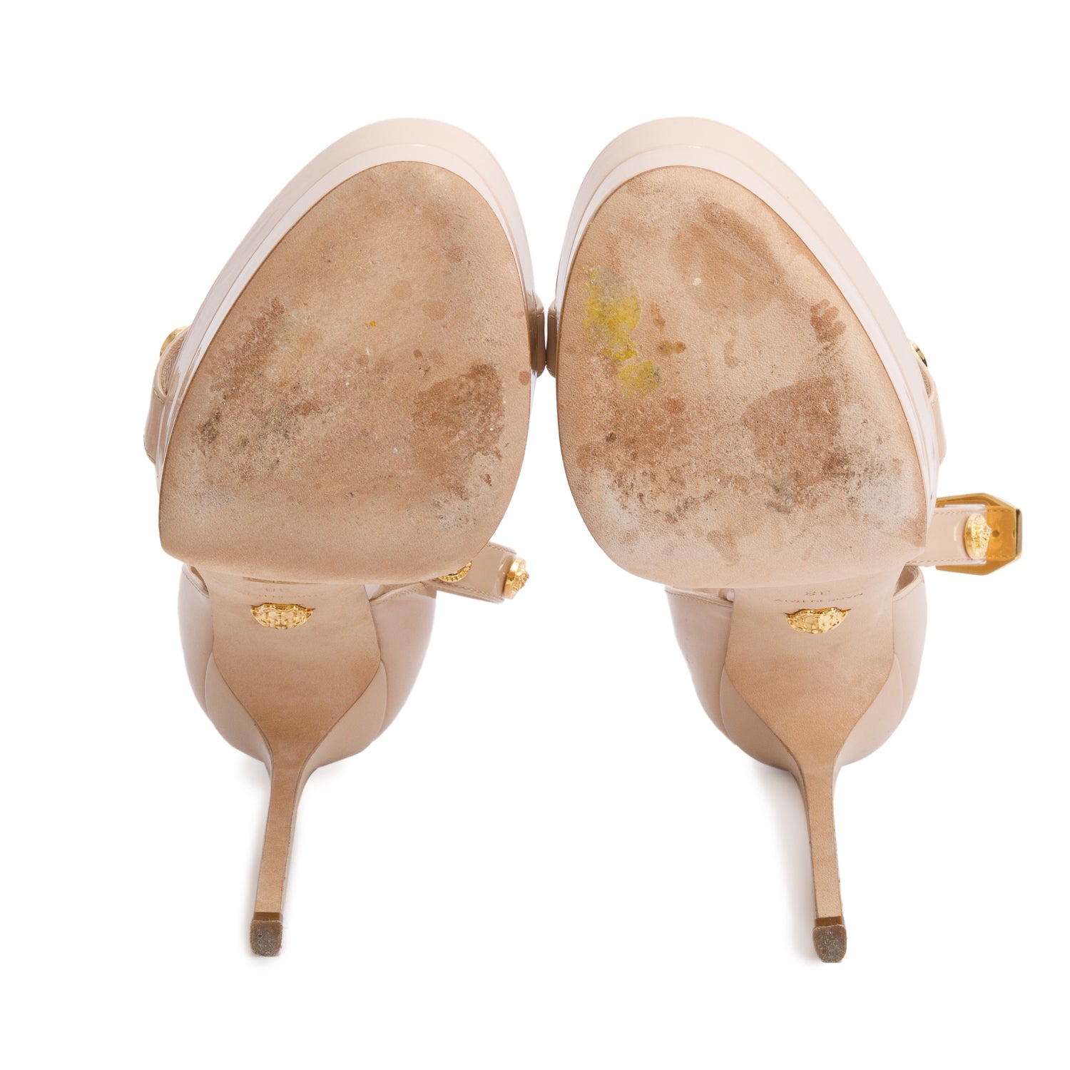 Versace Nude Patent Leather Medusa Platform Pumps, Size 38