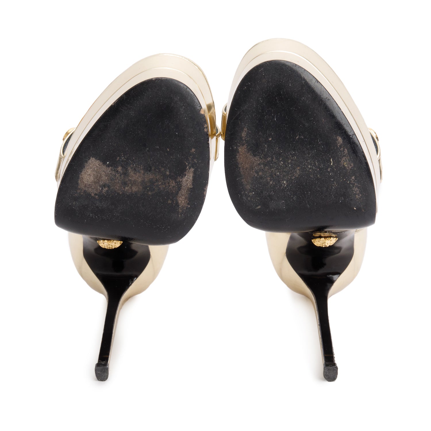 Versace Gold Patent Leather Medusa Platform Pumps, Size 37