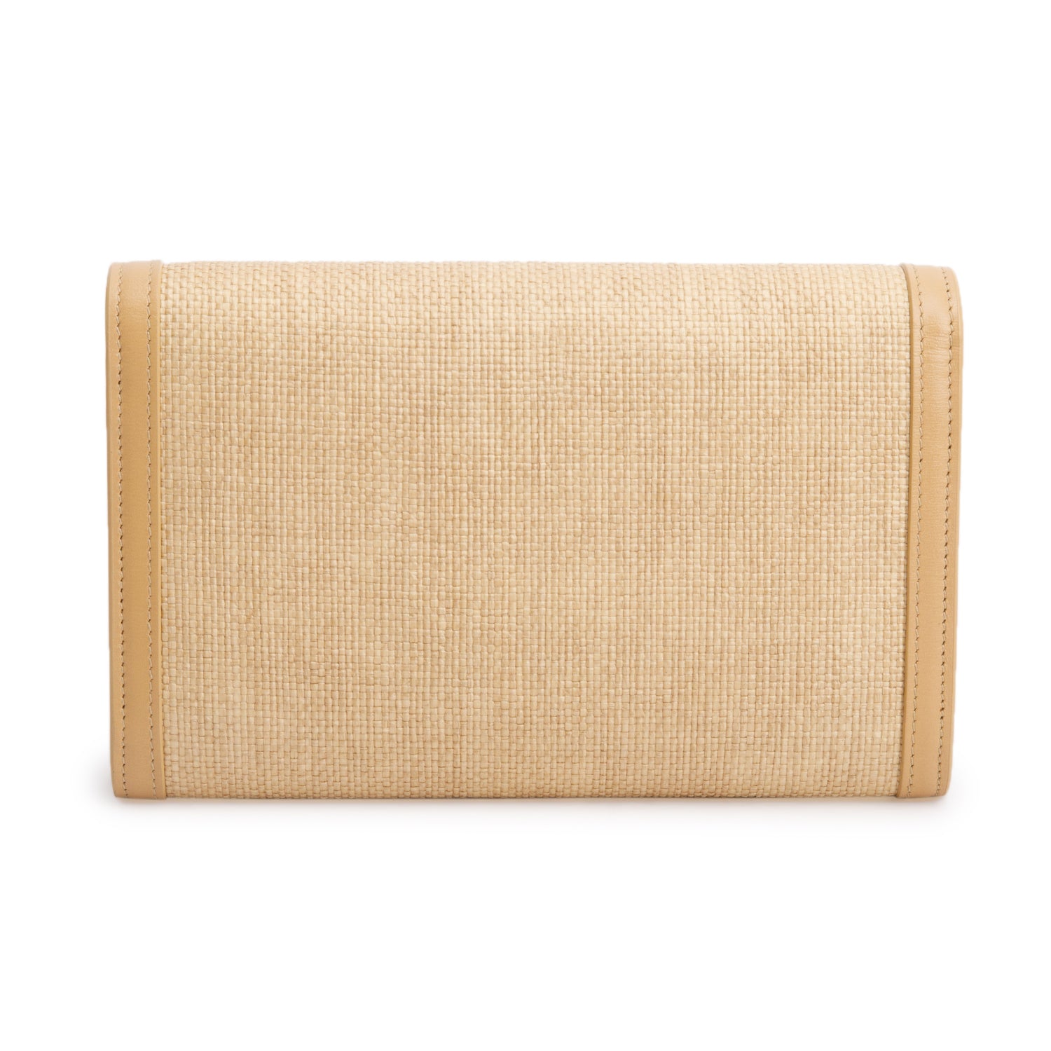 Saint Laurent 2021 Beige Raffia Uptown Chain Wallet w/ Box & Card Holder