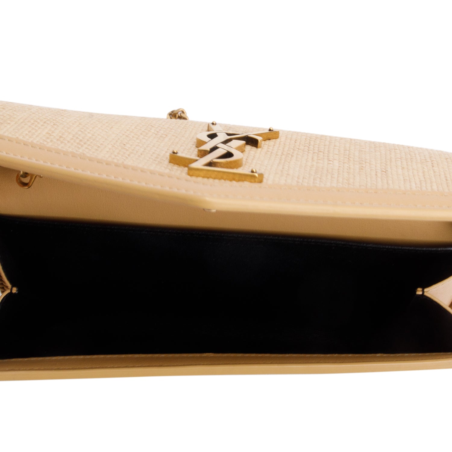 Saint Laurent 2021 Beige Raffia Uptown Chain Wallet w/ Box & Card Holder