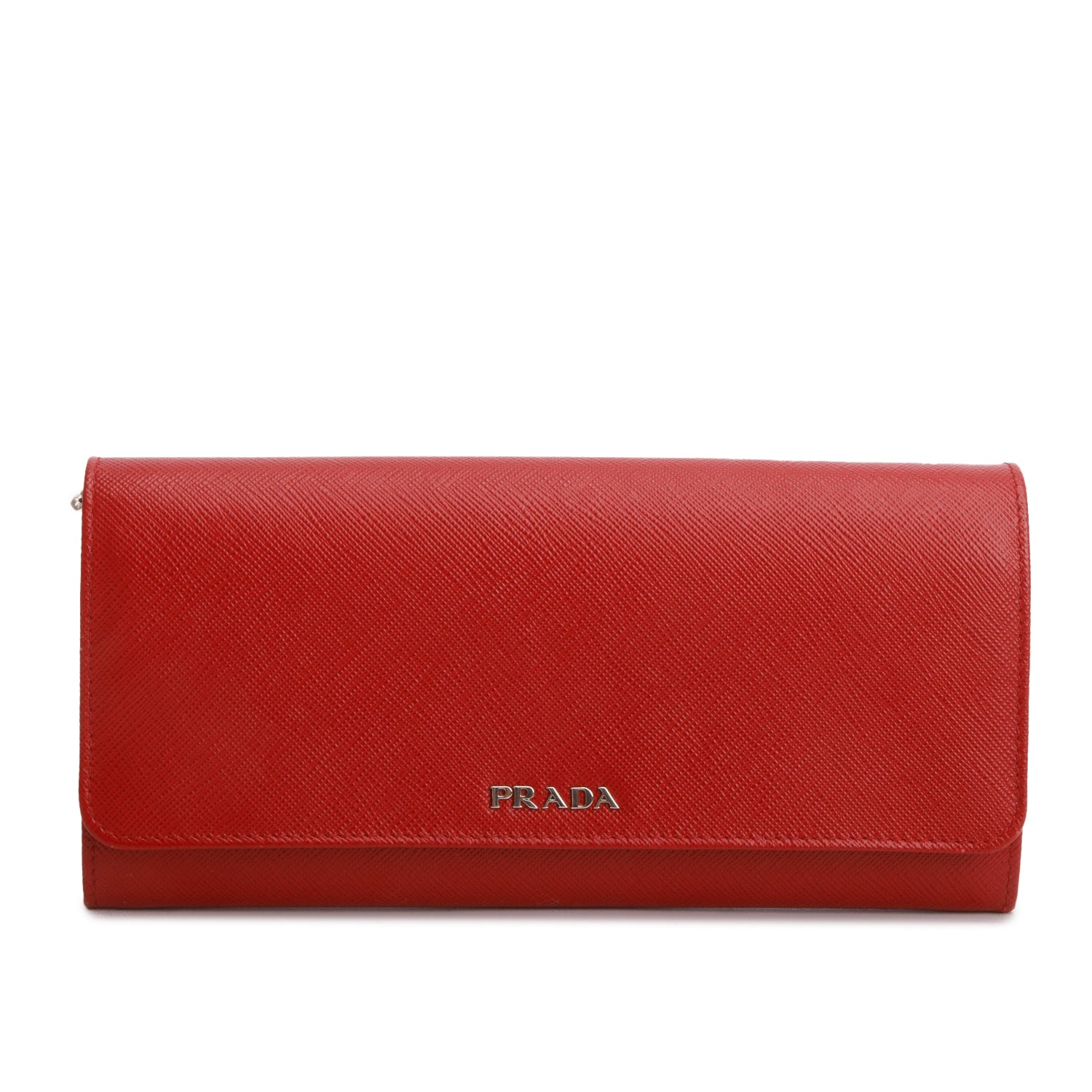Prada Red Saffiano Leather Chain Wallet