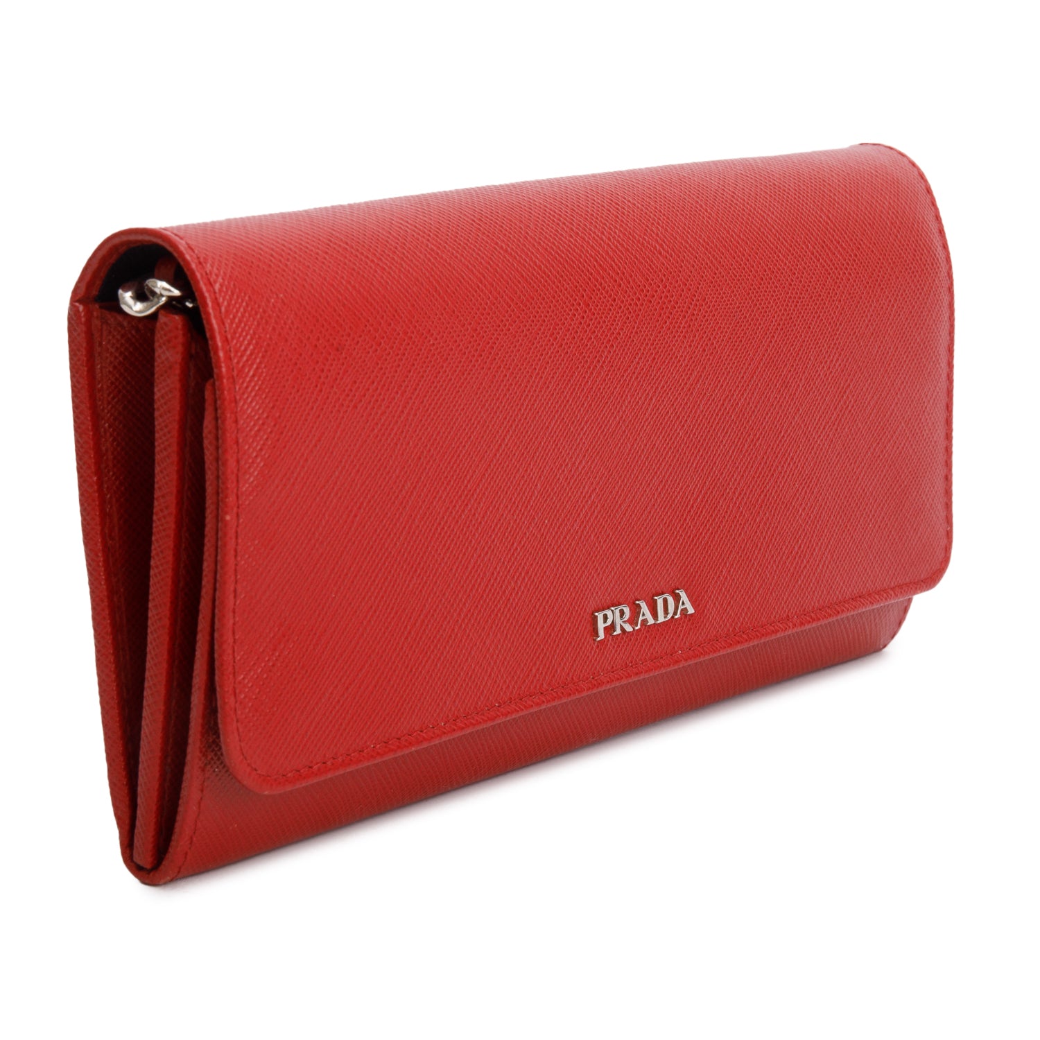 Prada Red Saffiano Leather Chain Wallet