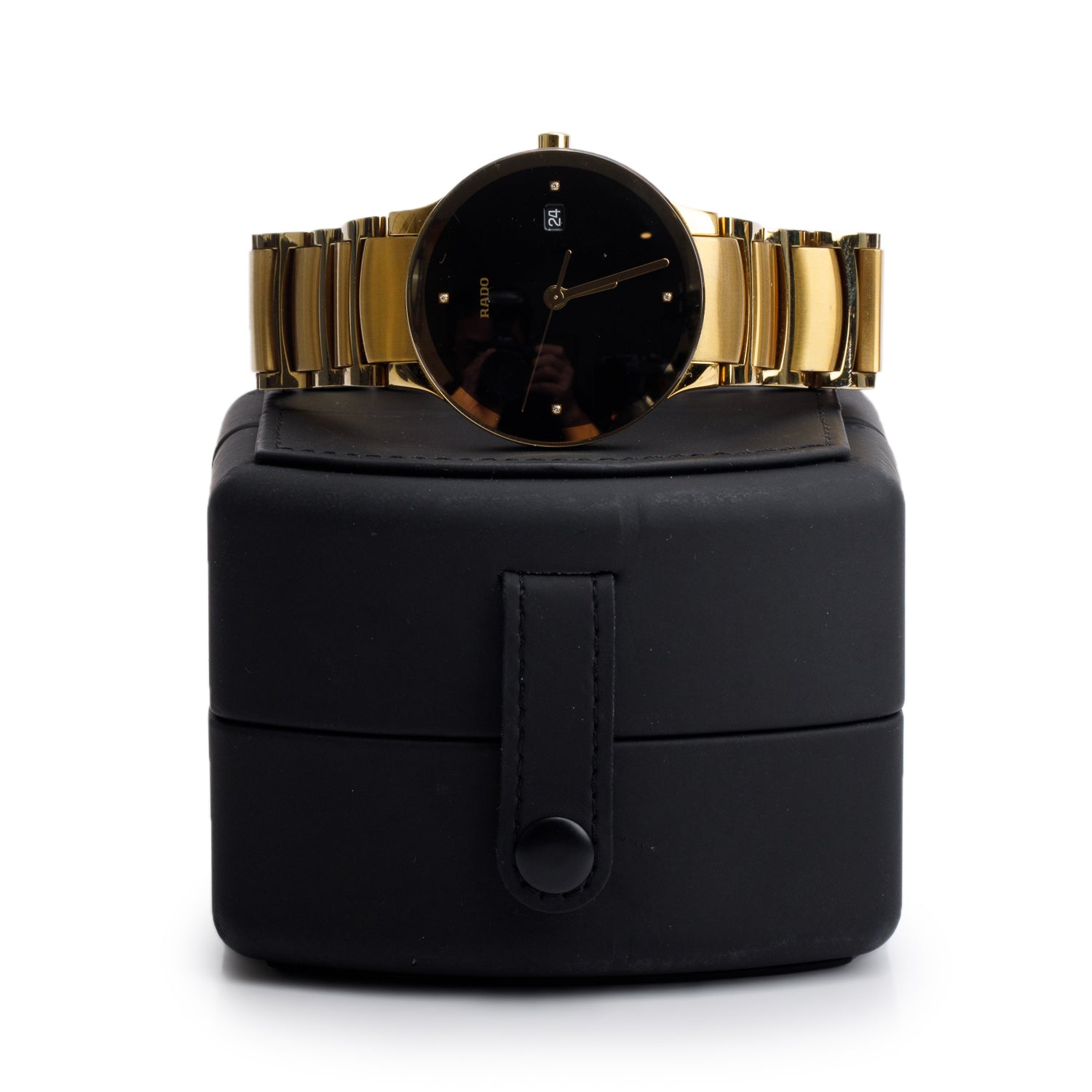Rado Stainless Steel Centrix 38 MM Quartz Watch, Black Dial w/ Case