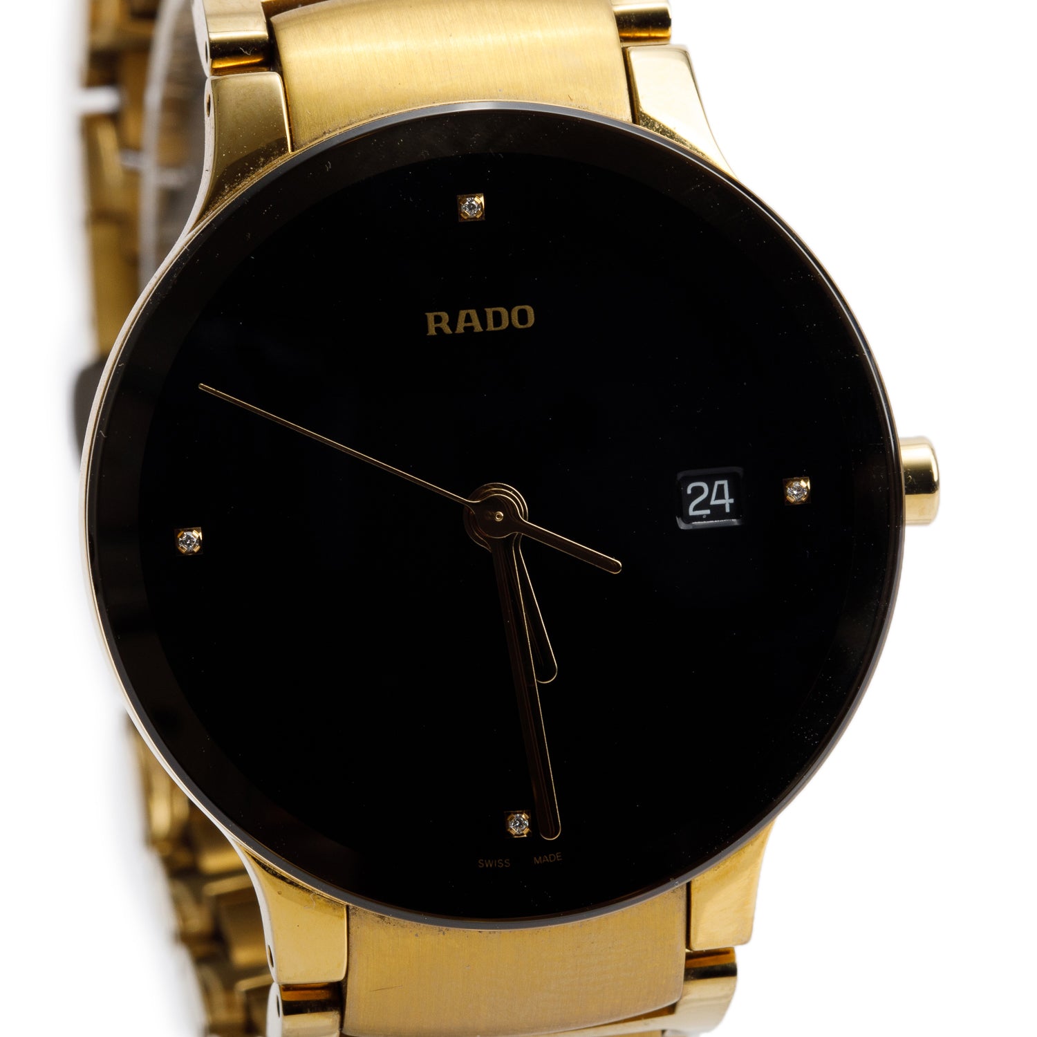 Rado Stainless Steel Centrix 38 MM Quartz Watch, Black Dial w/ Case