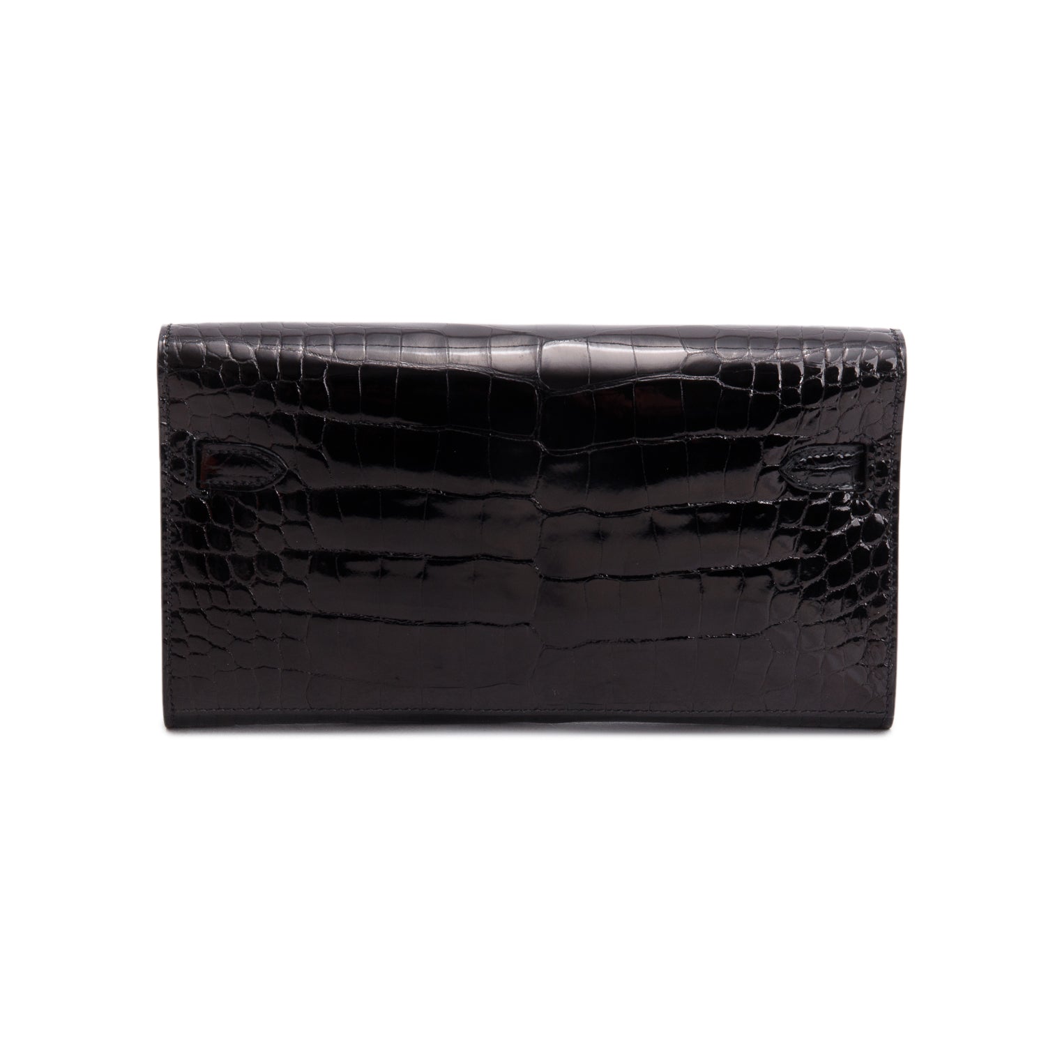Hermes 2025 Noir Shiny Alligator Kelly Wallet To Go w/ Strap & Box