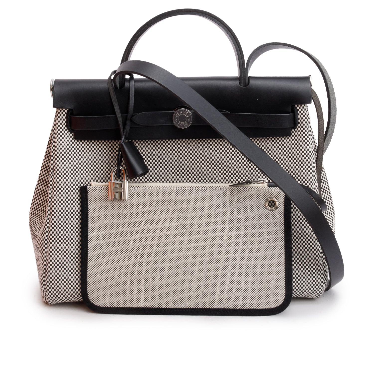 Hermes 2020 Ecru Noir Toile Criss Viking Vache Hunter Herbag Zip 31 Retourne w/ Pouch, Box & Reeceipt