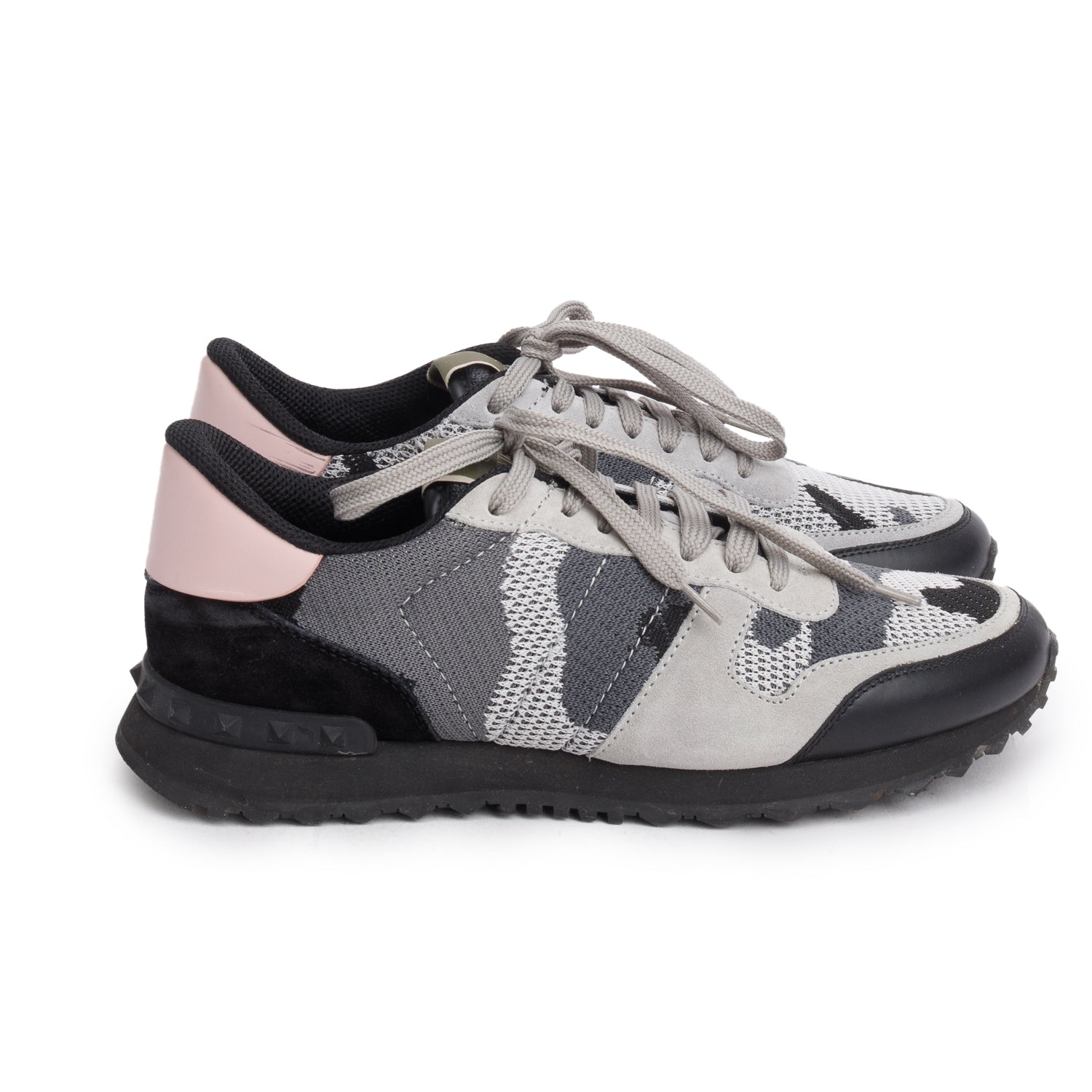 Valentino Grey Camouflage Mesh/Suede Rockrunner Sneakers, Women's Size 40 w/ Box