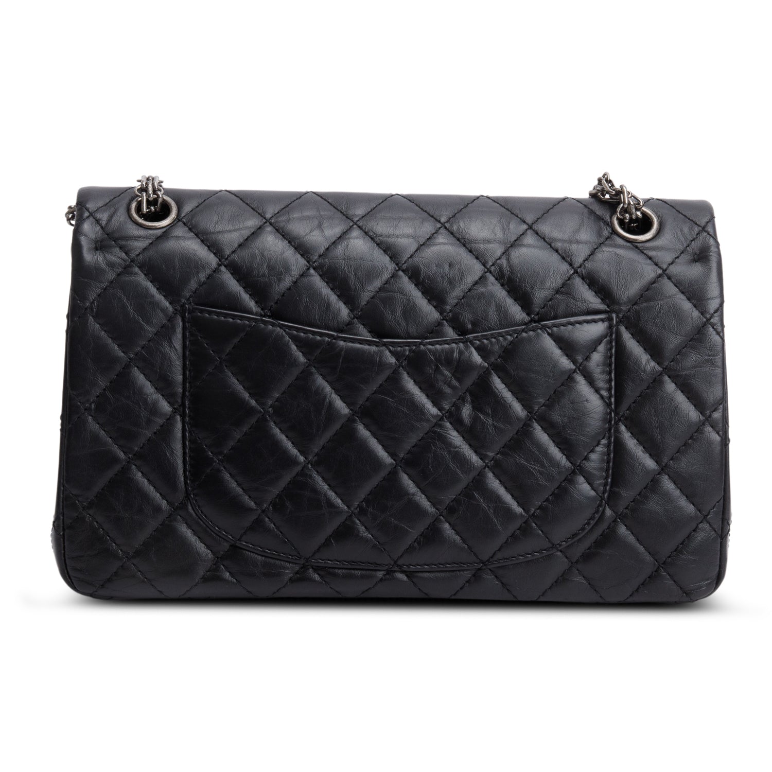 Chanel Black Aged Calfskin Leather 2.55 Reissue 226 Double Flap Bag w/ Box & Authenticity Card
