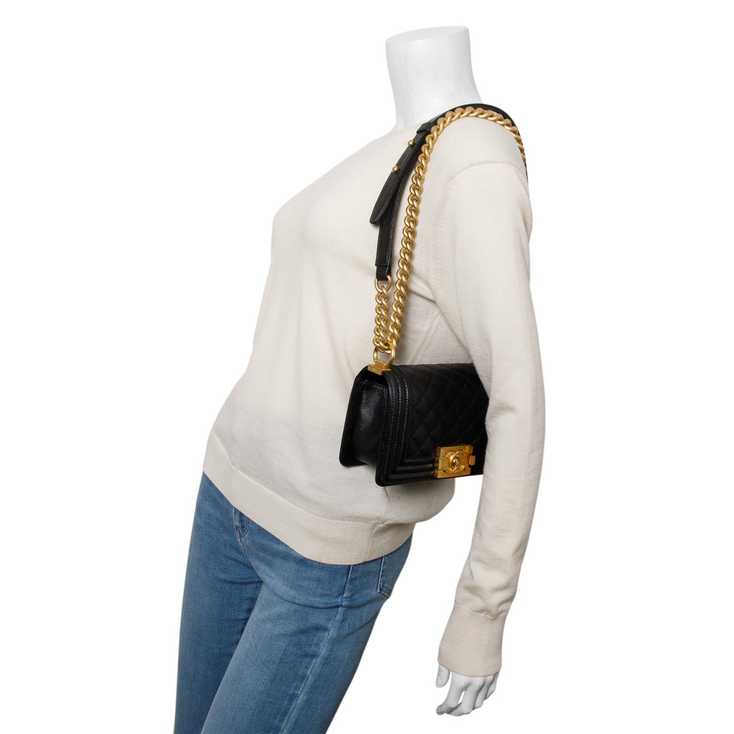 Chanel 2024 Black Caviar Leather Small Boy Bag w/ Box & Receipt