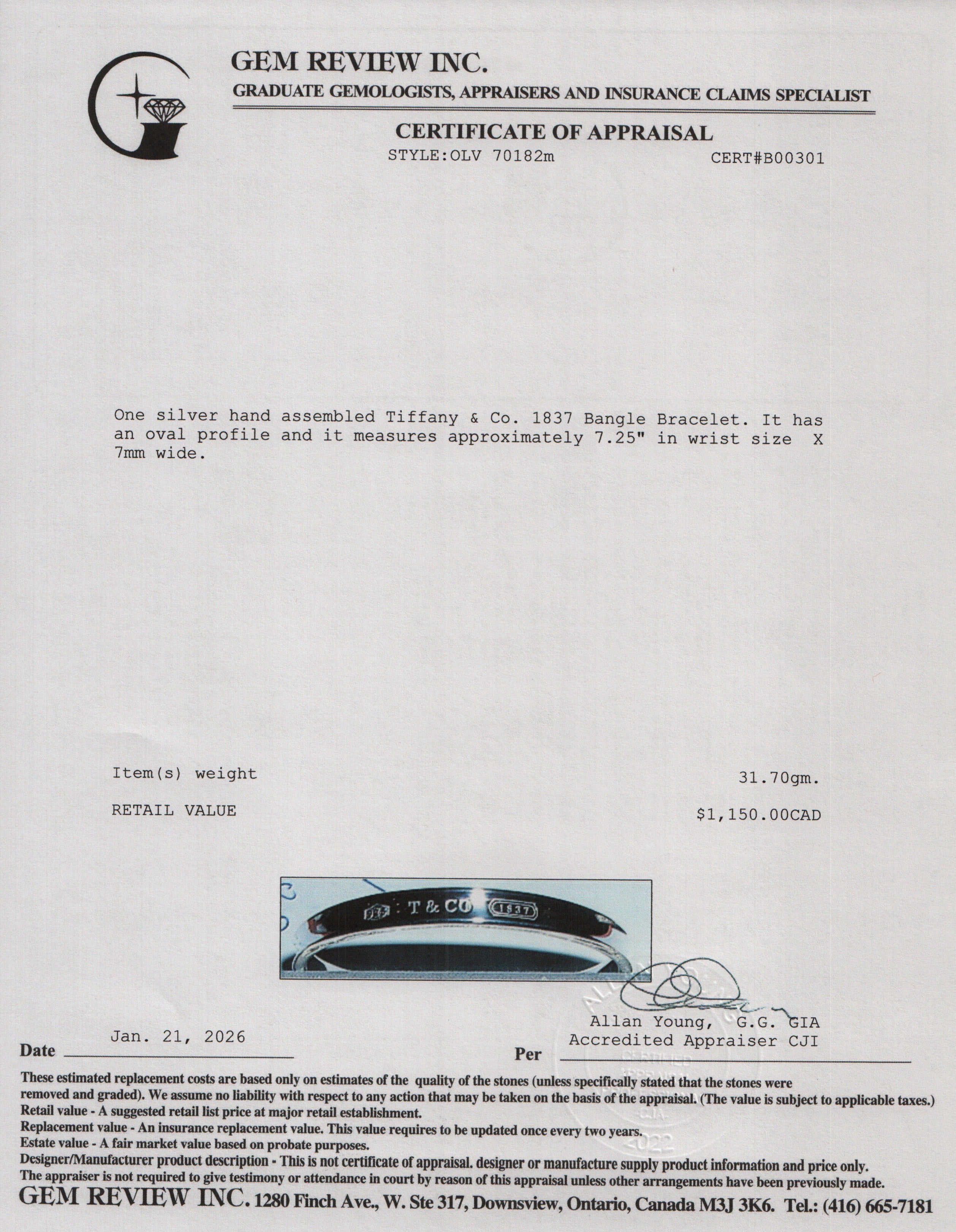 Tiffany & Co. Sterling Silver 1837 Bangle Bracelet