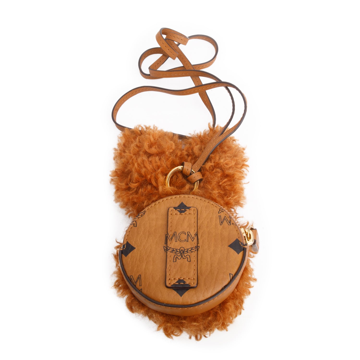 MCM Brown Lamb Fur/Visetos Rabbit Charm w/ Strap