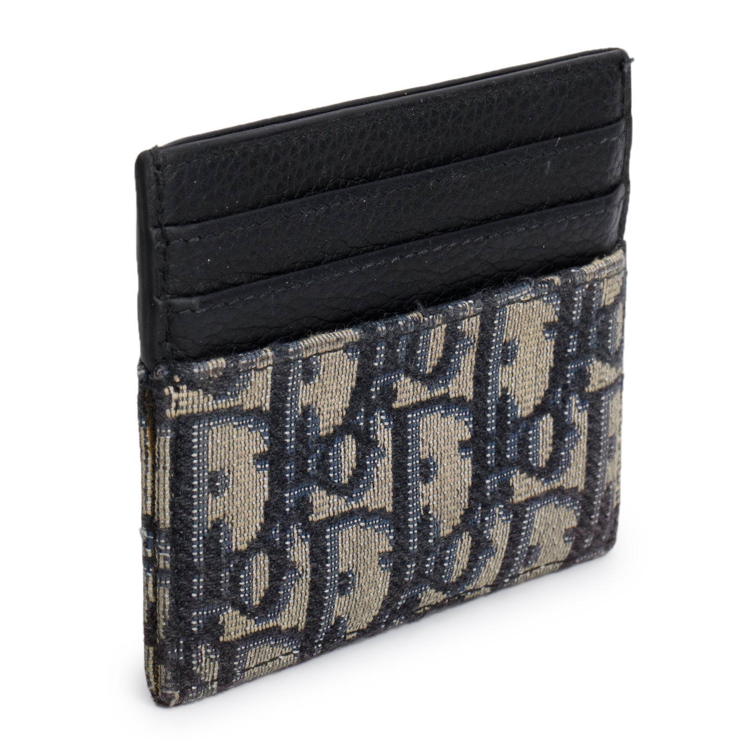 Christian Dior 2022 Blue Oblique Jacquard and Black Grained Calfskin Card Holder