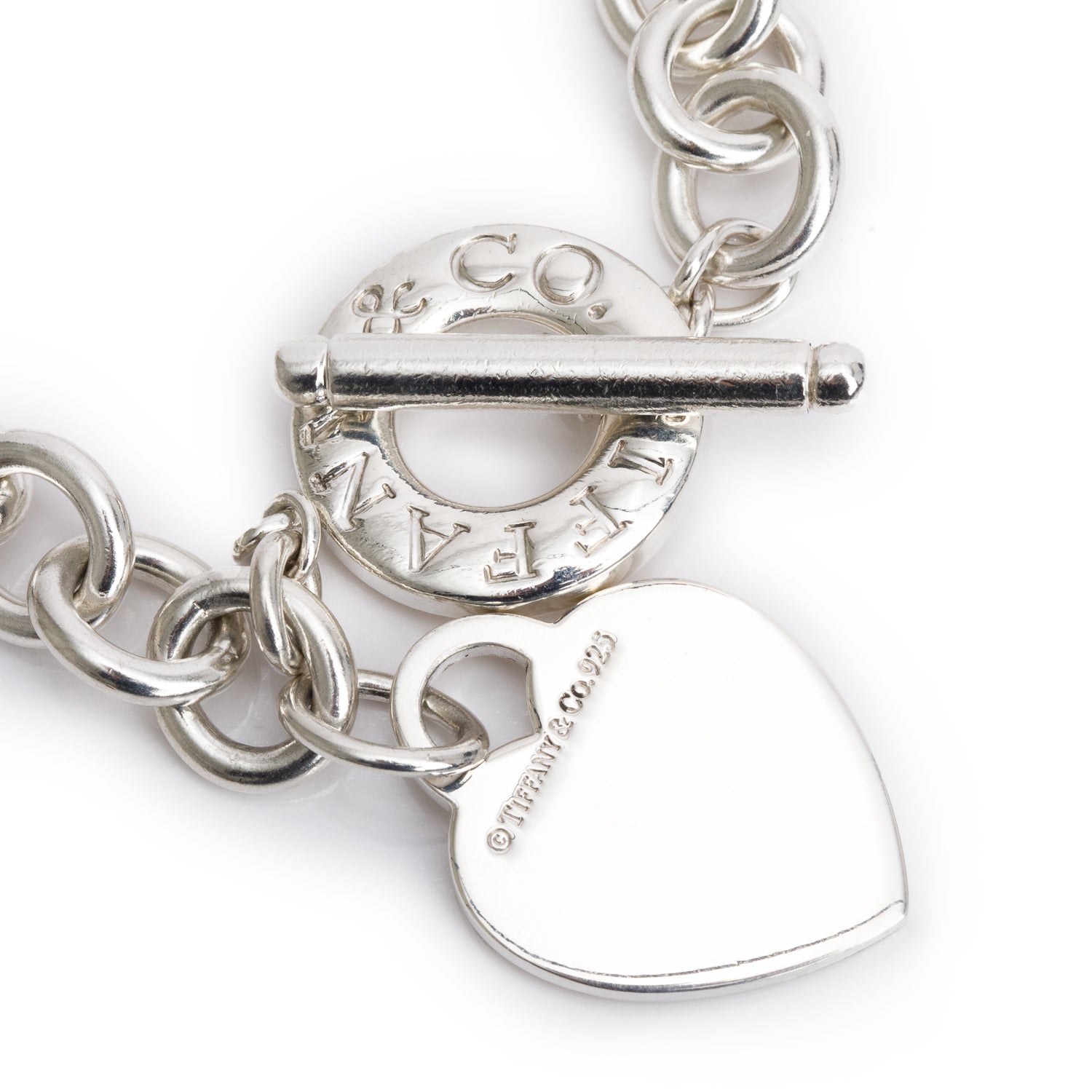 Tiffany & Co. Sterling Silver Heart Tag Charm Bracelet with Toggle Clasp