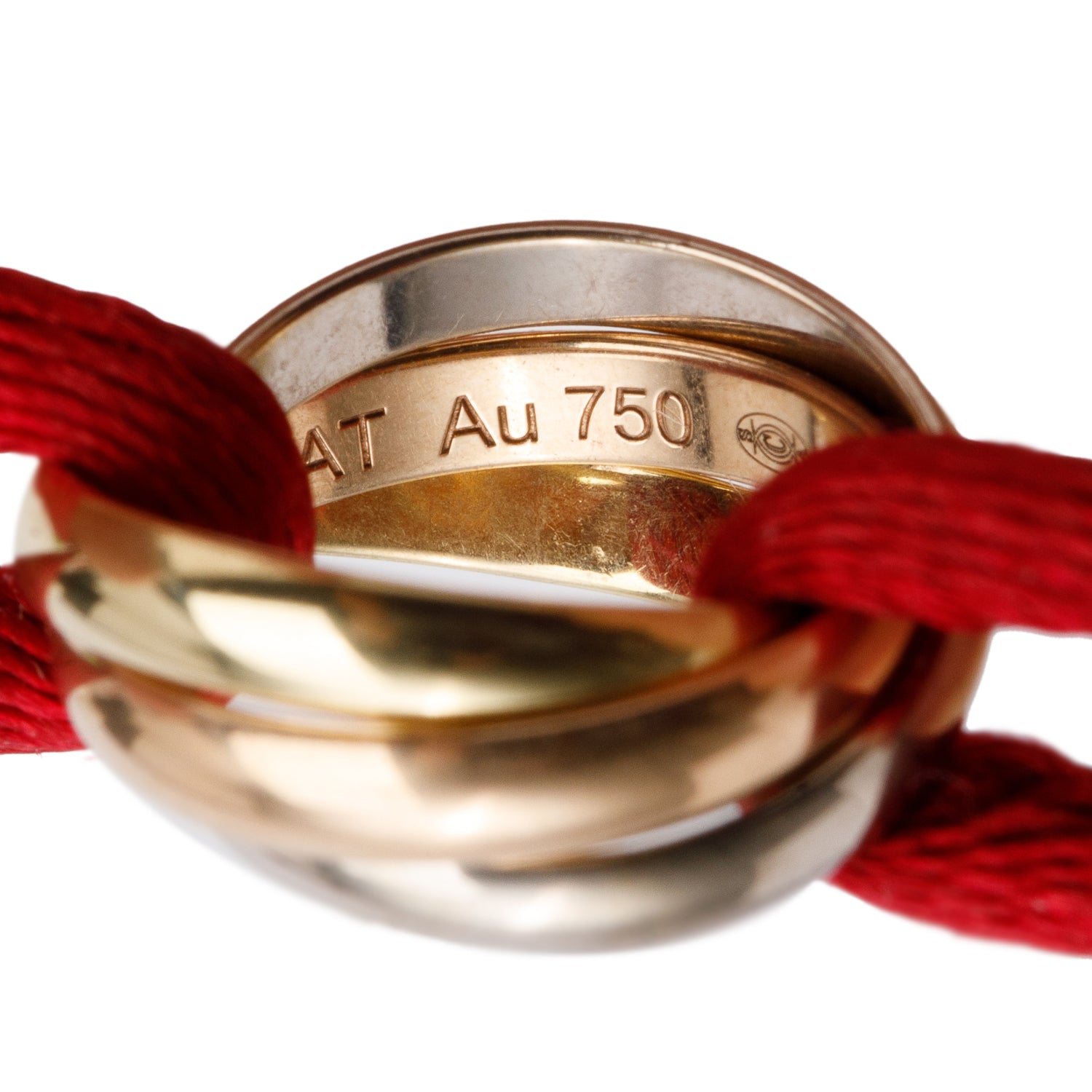 Cartier 18k White, Yellow & Rose Gold Trinity Red Cord Bracelet