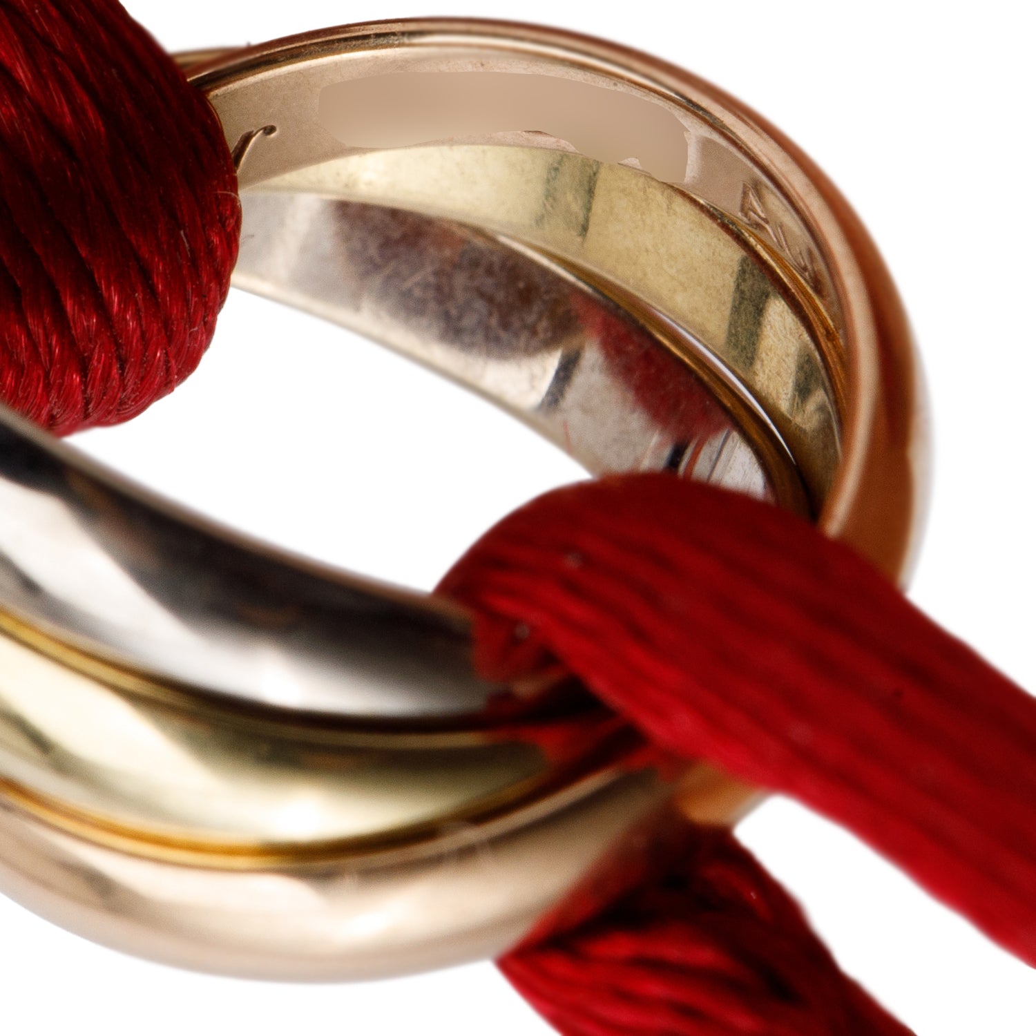 Cartier 18k White, Yellow & Rose Gold Trinity Red Cord Bracelet